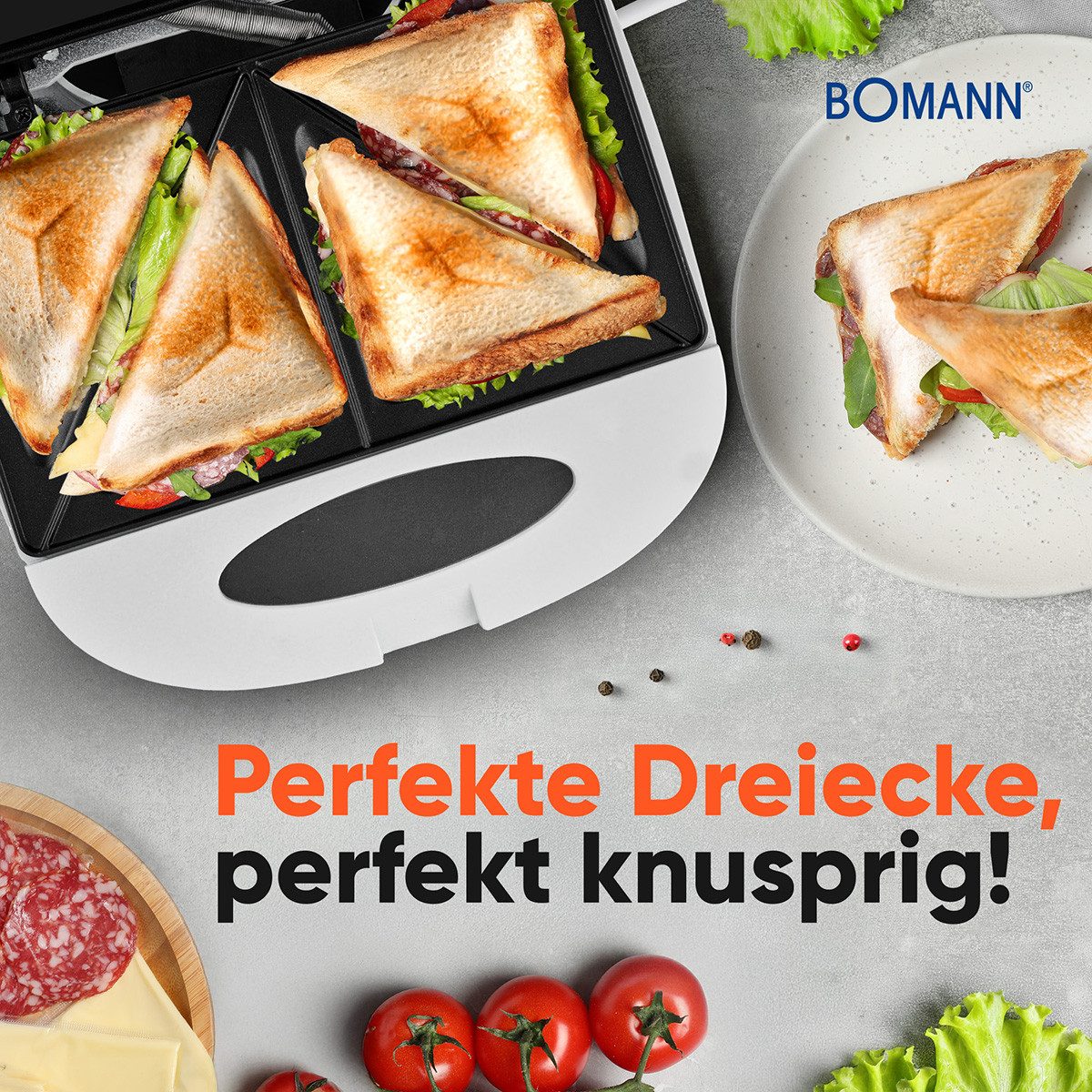 BOMANN Sandwichmaker ST 6073 CB, Sandwichtoaster mit Backampel & isolierter Griff