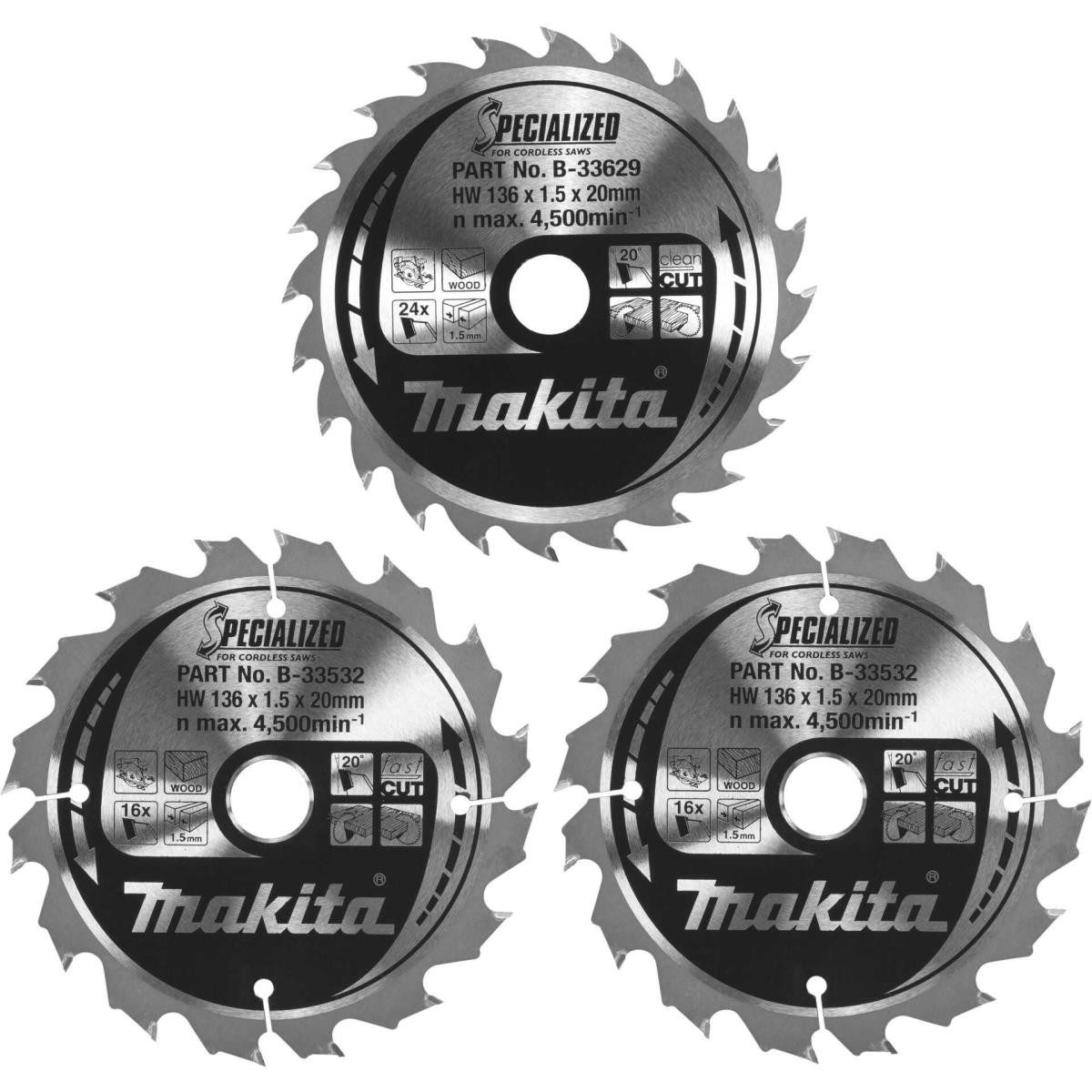 Akku-Multifunktionswerkzeug Makita B-33897 Sägeblatt-Set 136x20x16Z+24Z
