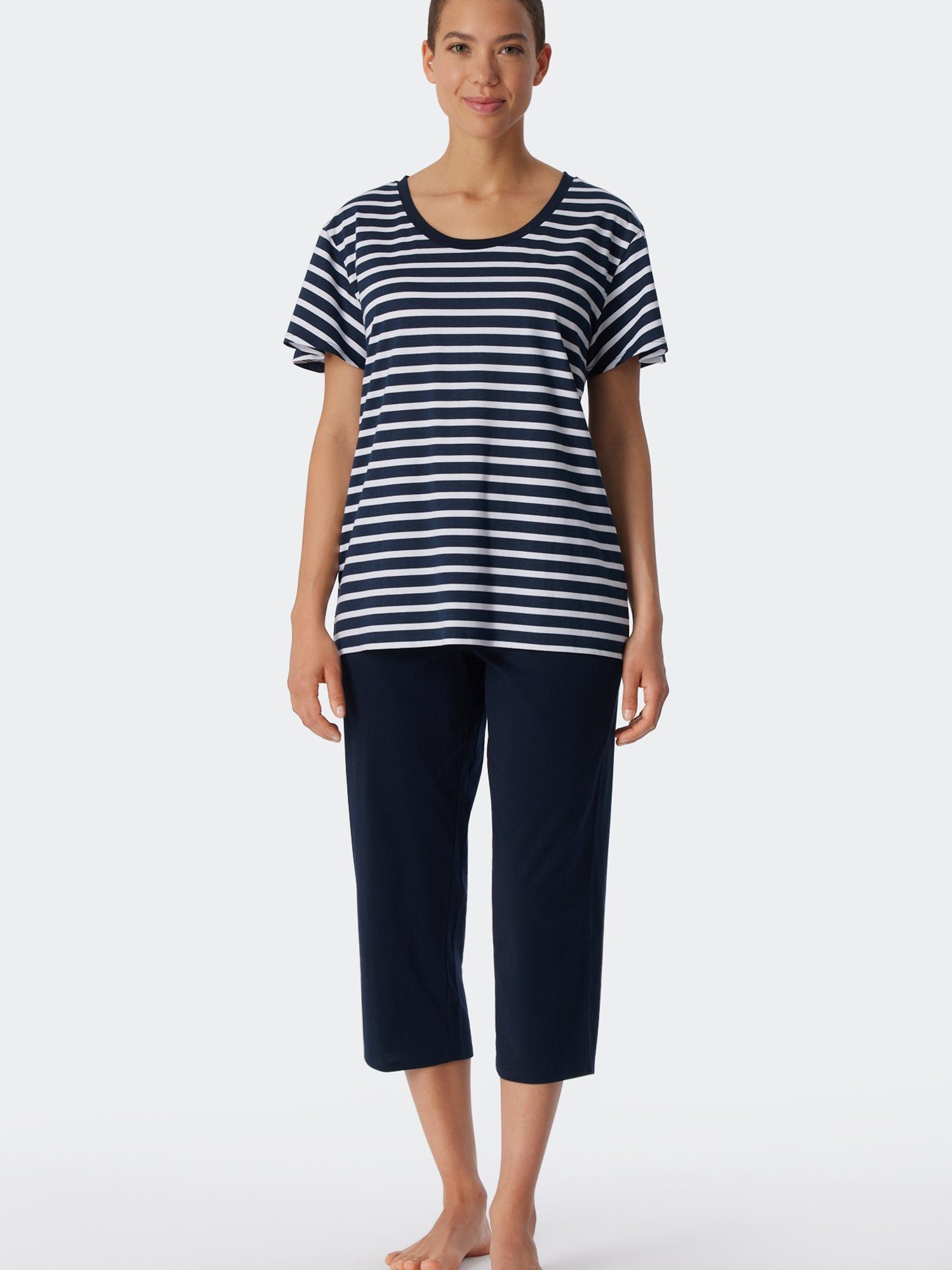 Schiesser Pyjama Essential Stripes dunkelblau