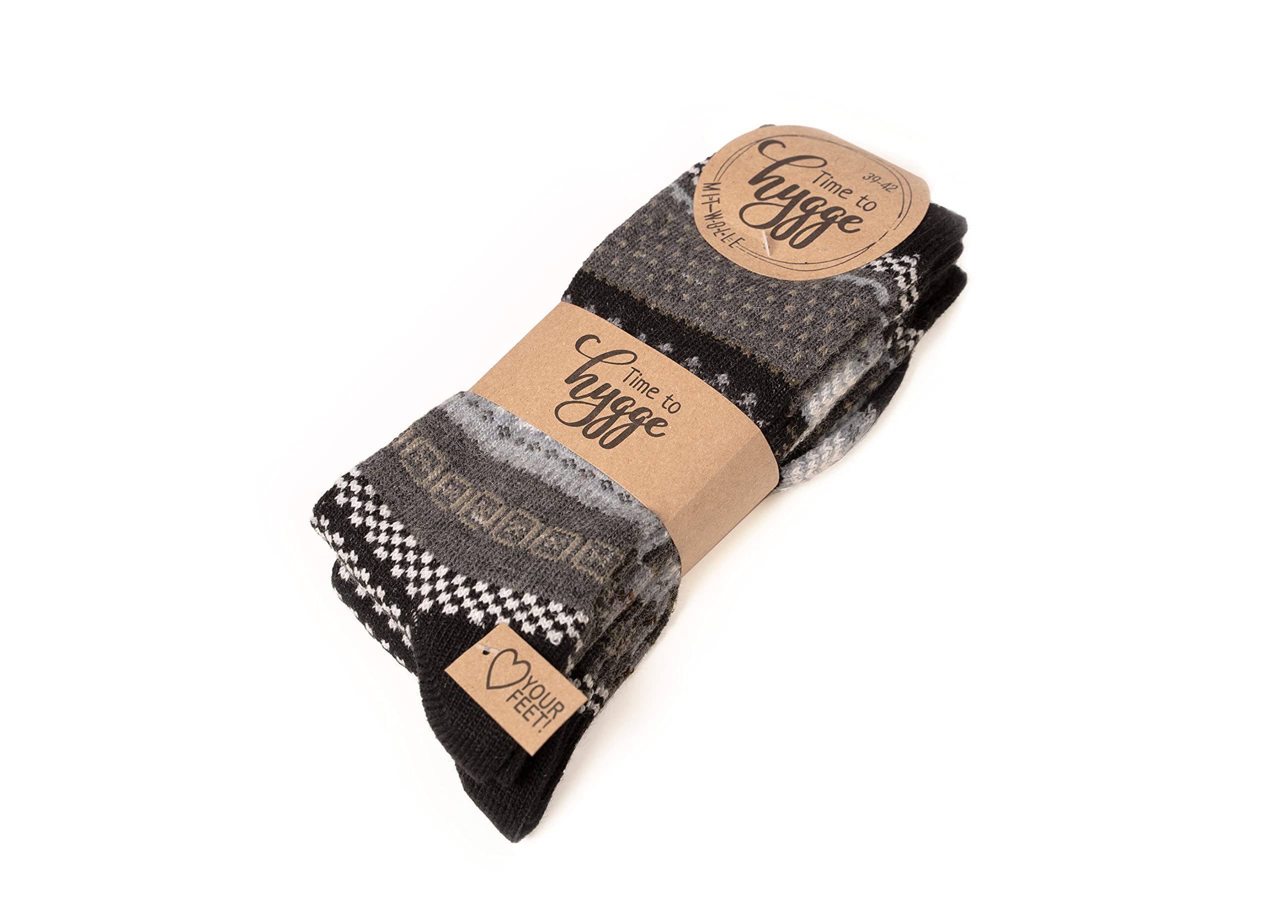 HomeOfSocks Socken 45% Wollsocken Bunt Skandinavisches Design 2 Paar 2er Pack Wollsocken Fröhlich Bunten Muster Druckarmer Zehennaht