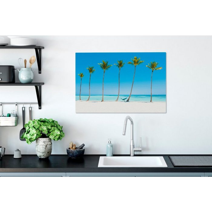 OneMillionCanvasses® Leinwandbild Meer - Palmen - Hängematte (1 St) Wandbild Leinwandbilder Aufhängefertig Wanddeko