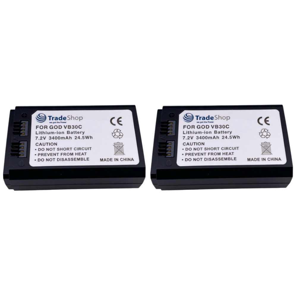 Trade-Shop 2x Akku passend für Godox VB30, VB30C AD100 Pro MF-R76 Ring 72 Mobilblitz-Akku Li-Ion 3400 mAh (7,2 V)