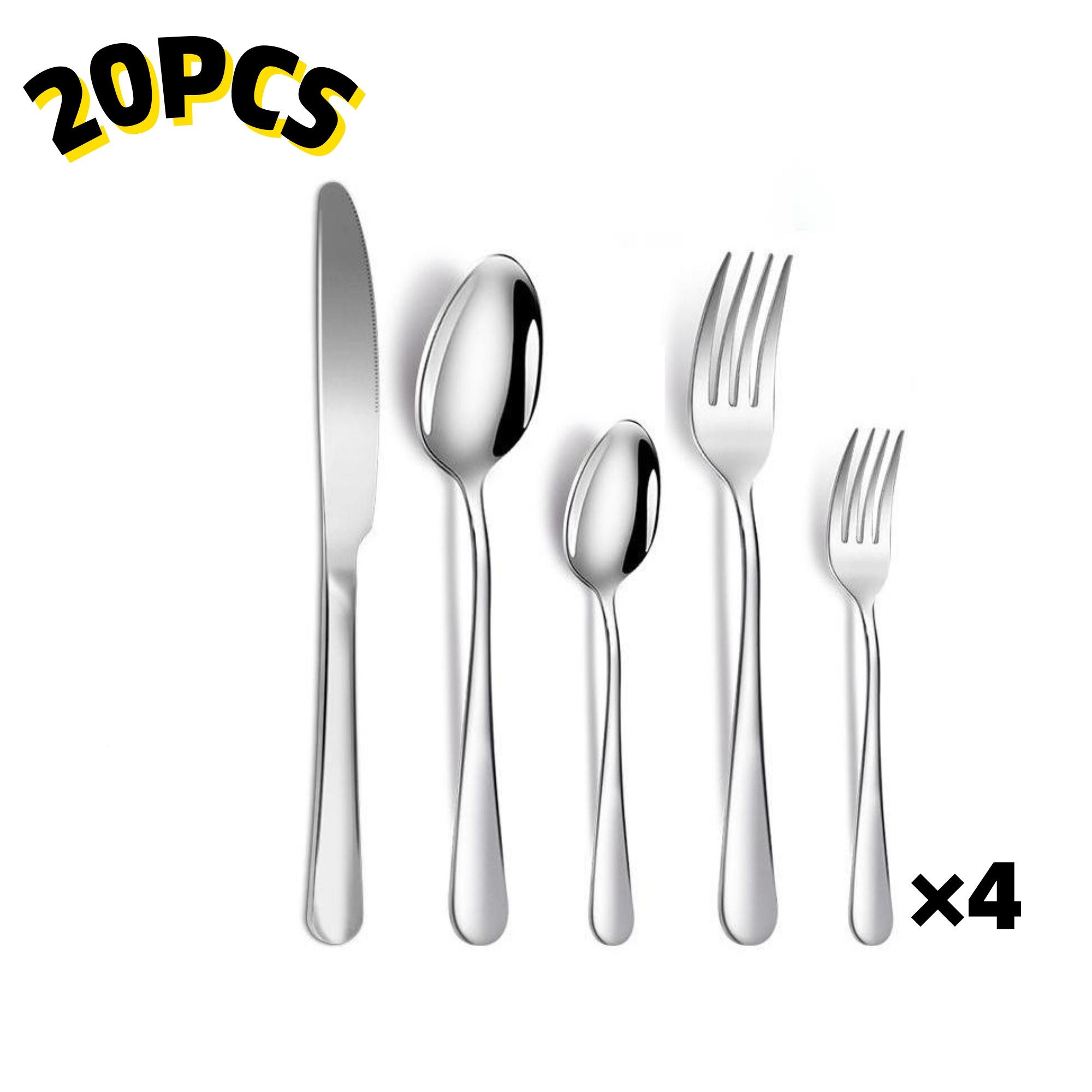 HEYHIPPO Besteck-Set Gemustertes Edelstahlgeschirr, 20-teiliges Set, Western-Steakmesser-, Gabel- und Löffelset, geeignet für Zuhause und Restaurant