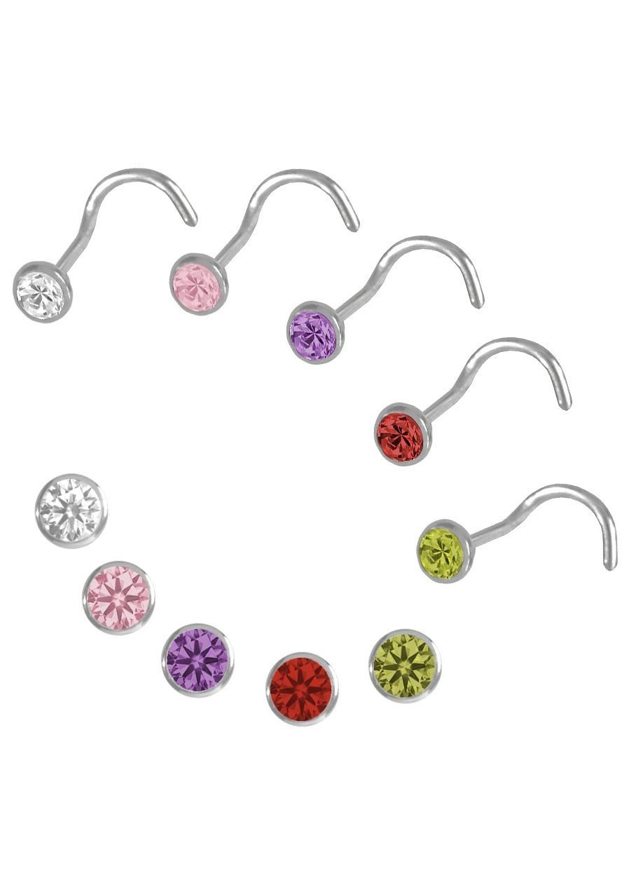 Firetti Nasenpiercing-Set Multipack Schmuck Geschenk Silber 925 Piercing Nasenstecker (Set, 5-tlg), mit Zirkonia (synth)