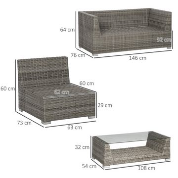 Outsunny Sitzgruppe Gartenmöbel-Set mit Khaki Kissen, mit 2 Sesseln, (Sitzgarnitur, 4-tlg., Balkonmöbel), Alu+Polyester, Grau 146L x 76B x 64H cm