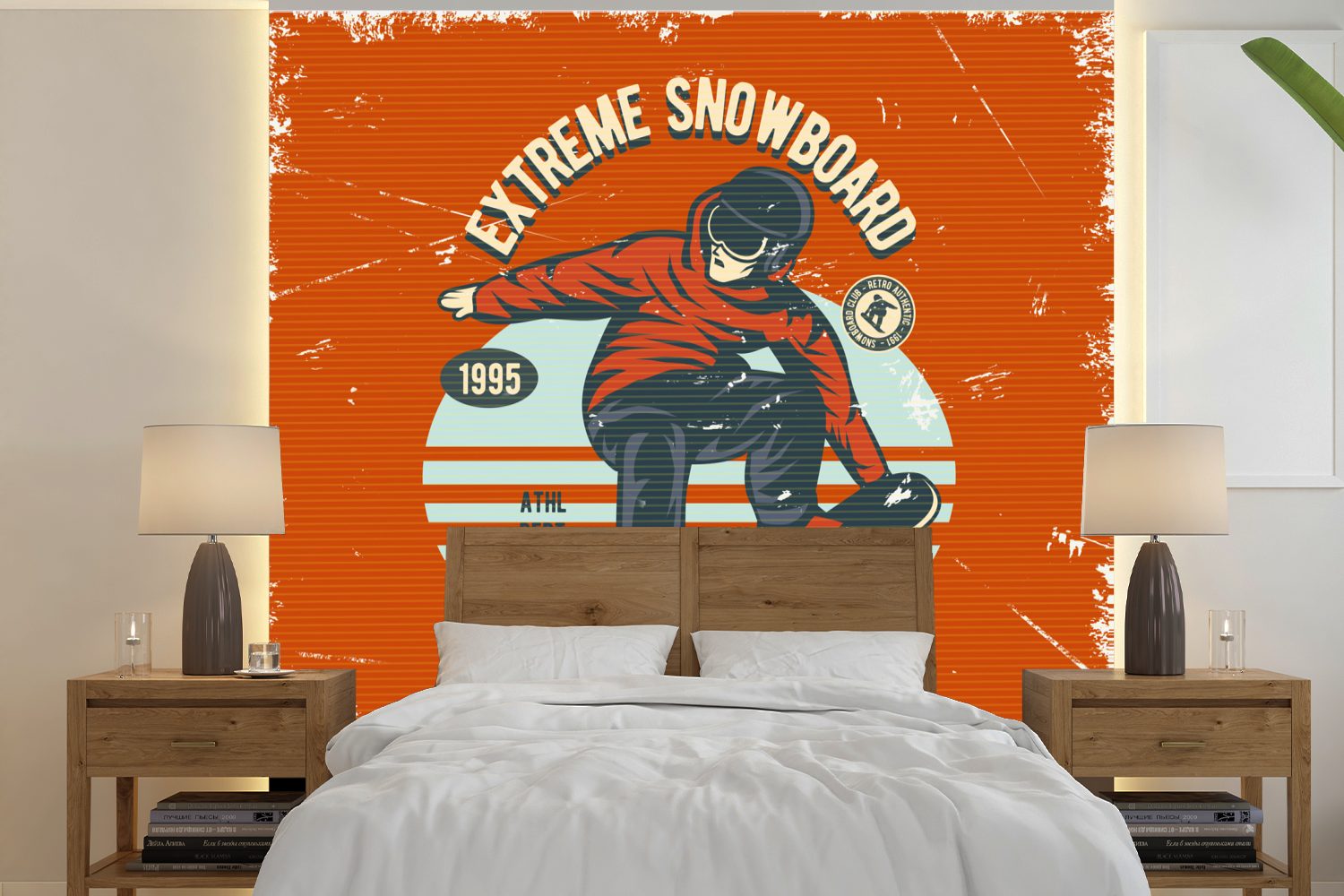 MuchoWow Fototapete Snowboard - Kleidung - Winter - Retro, Matt, bedruckt, (5 St), Vinyl Tapete für Wohnzimmer oder Schlafzimmer, Wandtapete