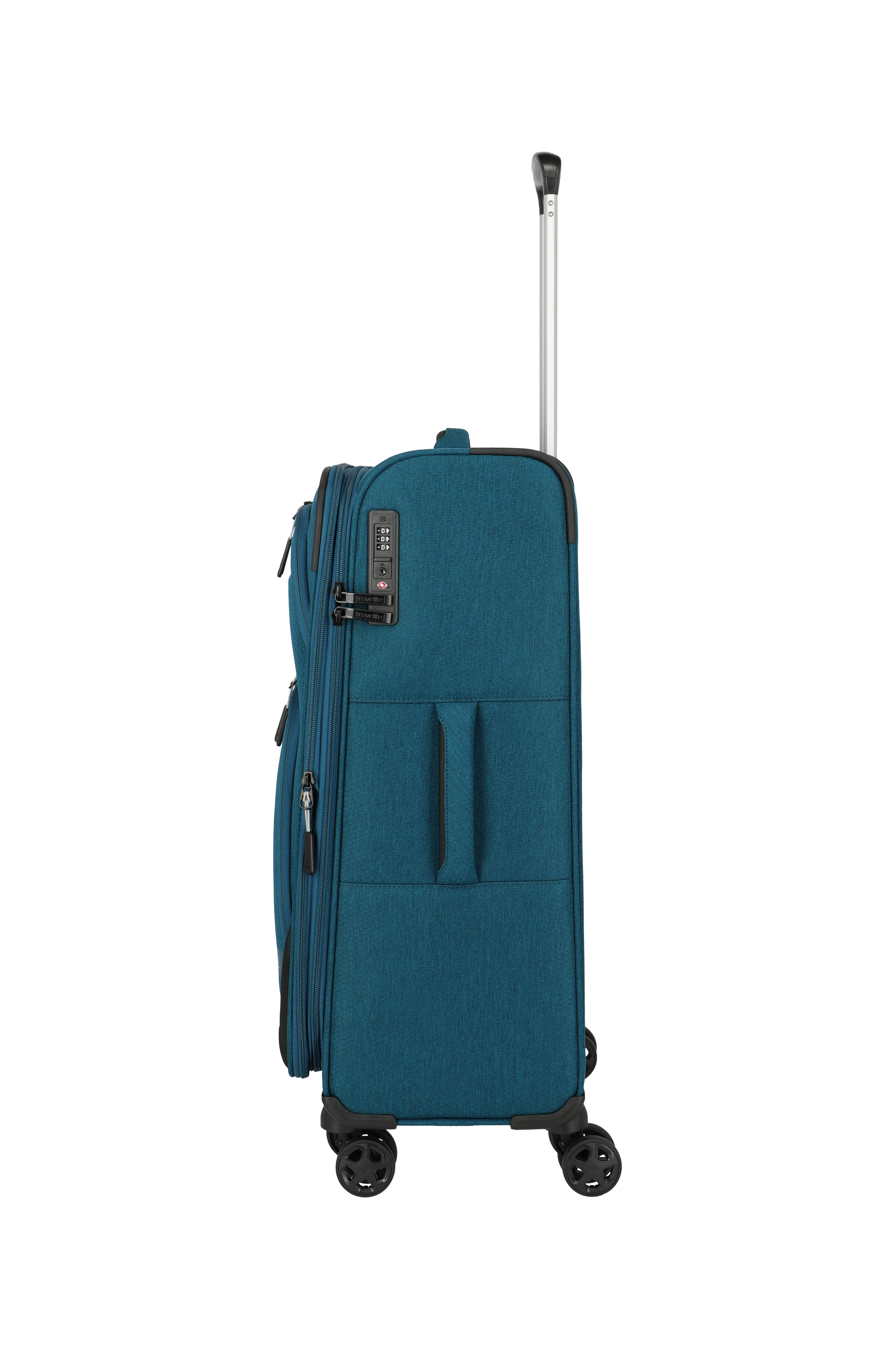 travelite Trolley KICK OFF Reisekoffer, 4 Rollen, 4 Doppelrollen, Außentaschen und Packgurte – leicht und robust