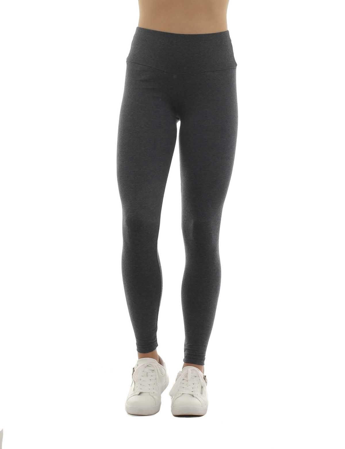 F&K-Mode Leggings Damen Leggings lang hoher Bund Taschen Hose gummi dunkelgrau