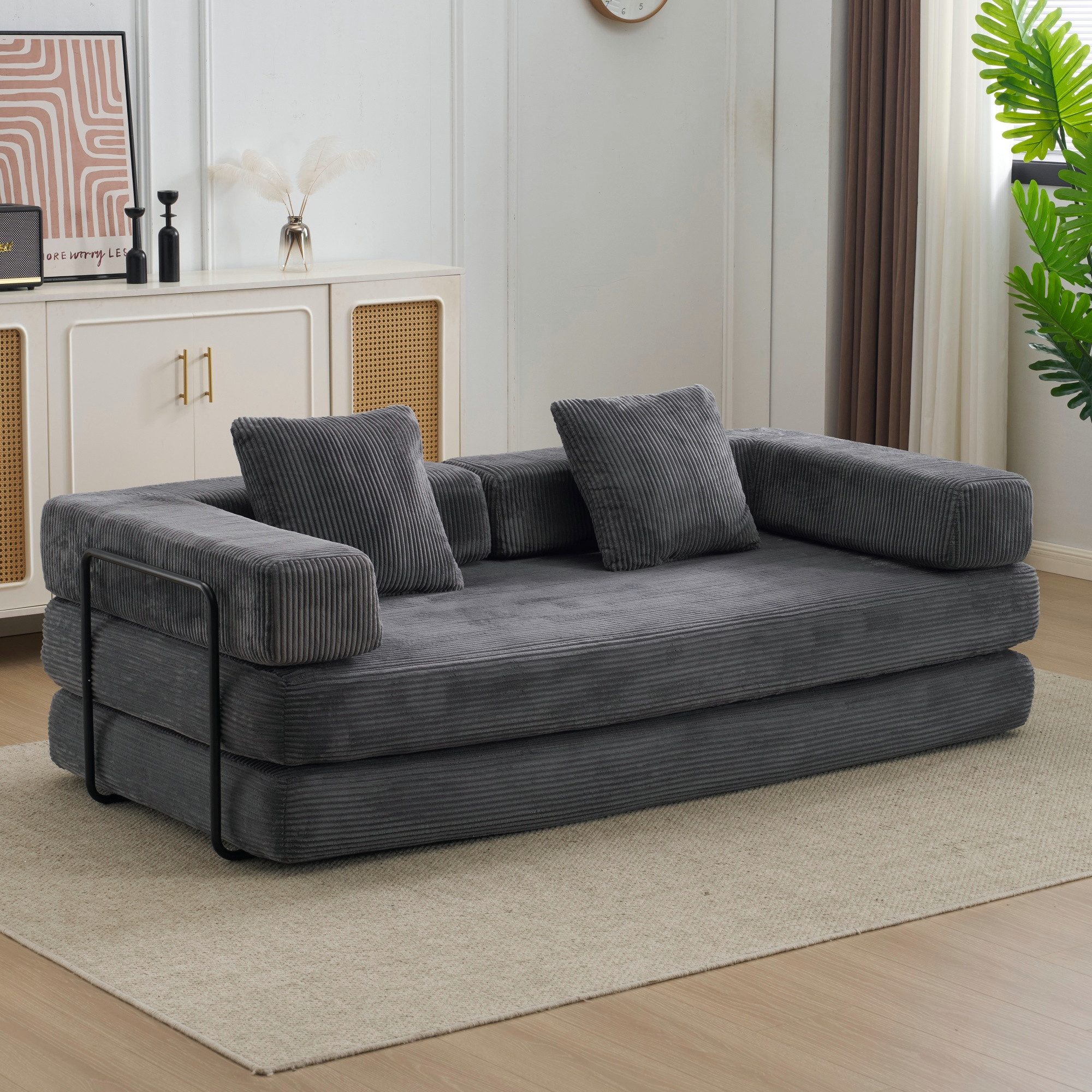 Vankel Loungesofa Faltbares Schlafsofa, bequemes Cord Bodensofa für kleine Räume, 4-in-1 Klappsofa für Wohnzimmer, Schlafzimmer, Büro oder Gäste