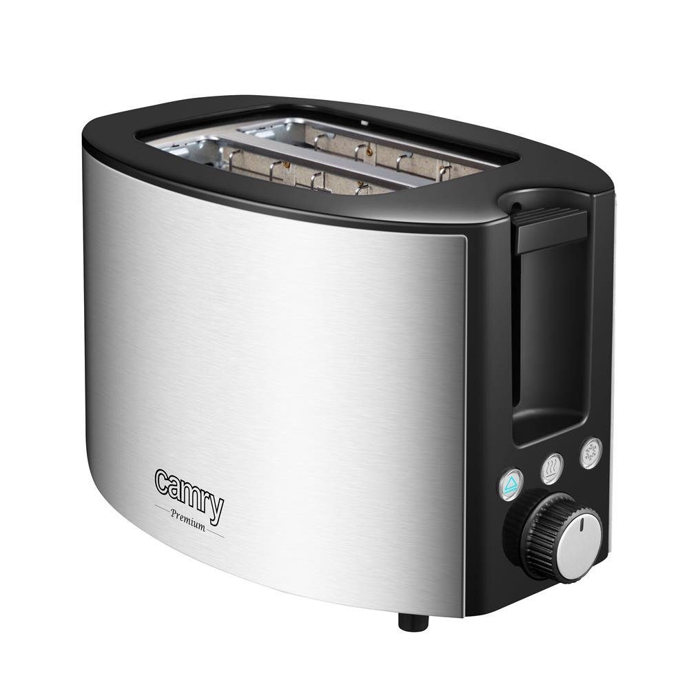 Camry Toaster CR 3215, 2 kurze Schlitze, 1000,00 W, mit Brötchenaufsatz, Auftaufunktion und Abschaltautomatik, silber