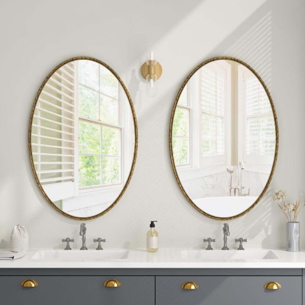 BBWL Badspiegel Ovaler Retro Wandspiegel aus Eisen, Antik-Look, Vintage, Badezimmerspiegel, Wohnzimmer, Schlafzimmer, 65x100cm, Glas, MDF – Bild 3 von 5