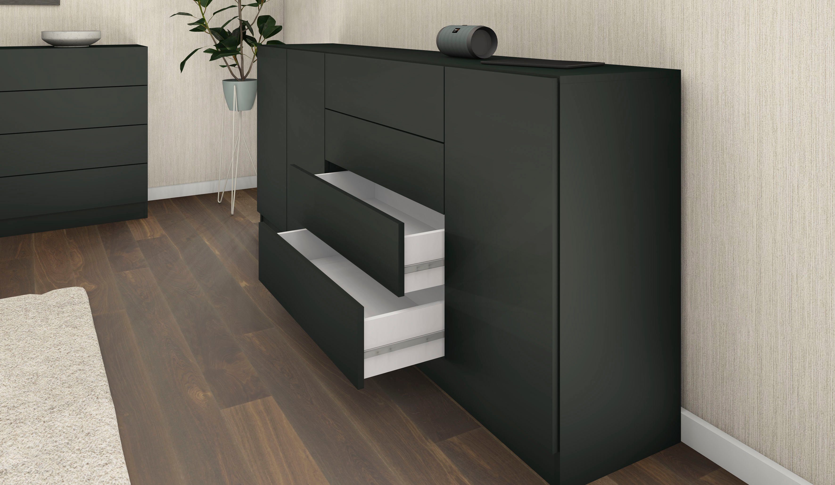 borchardt Möbel Sideboard schwarz Breite Vaasa, 190 cm matt