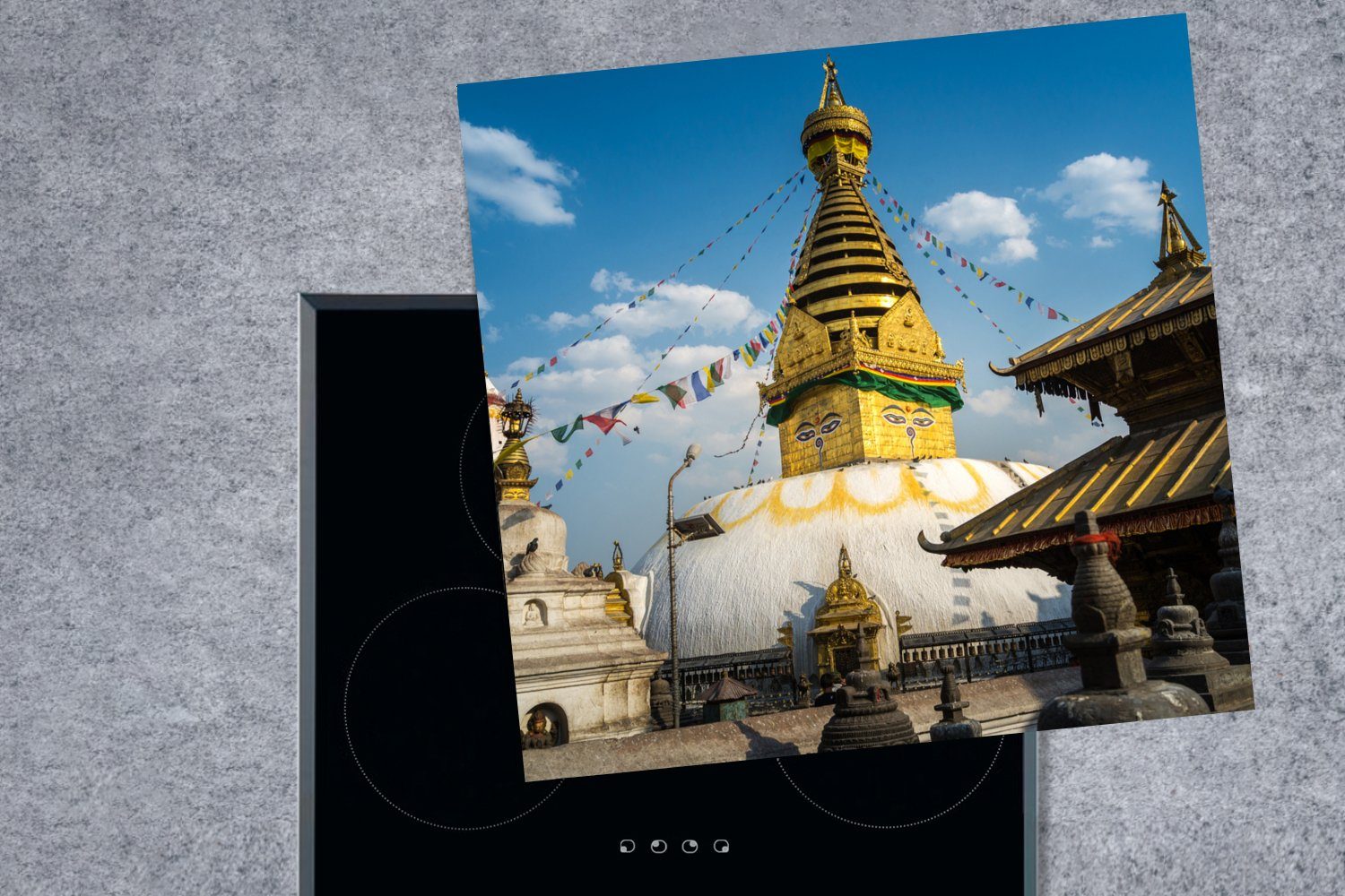 (1 Farbiger Ceranfeldabdeckung, 78x78 cm, tlg), MuchoWow küche für Herdblende-/Abdeckplatte in Swayambhutnath-Tempel Nepal, Arbeitsplatte Vinyl,