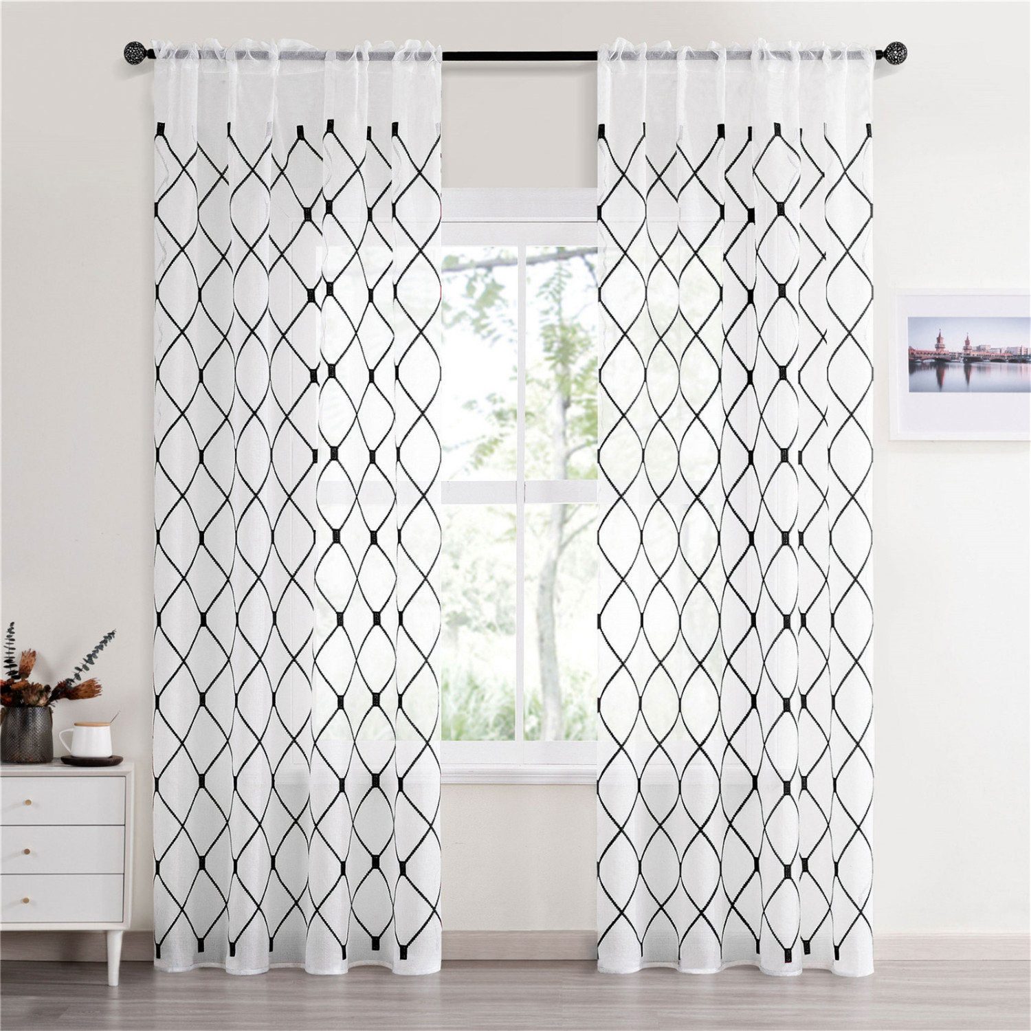 BYSURE Gardine (2 St), Stangendurchzug, halbtransparent, Kariert Vorhänge günstig online kaufen