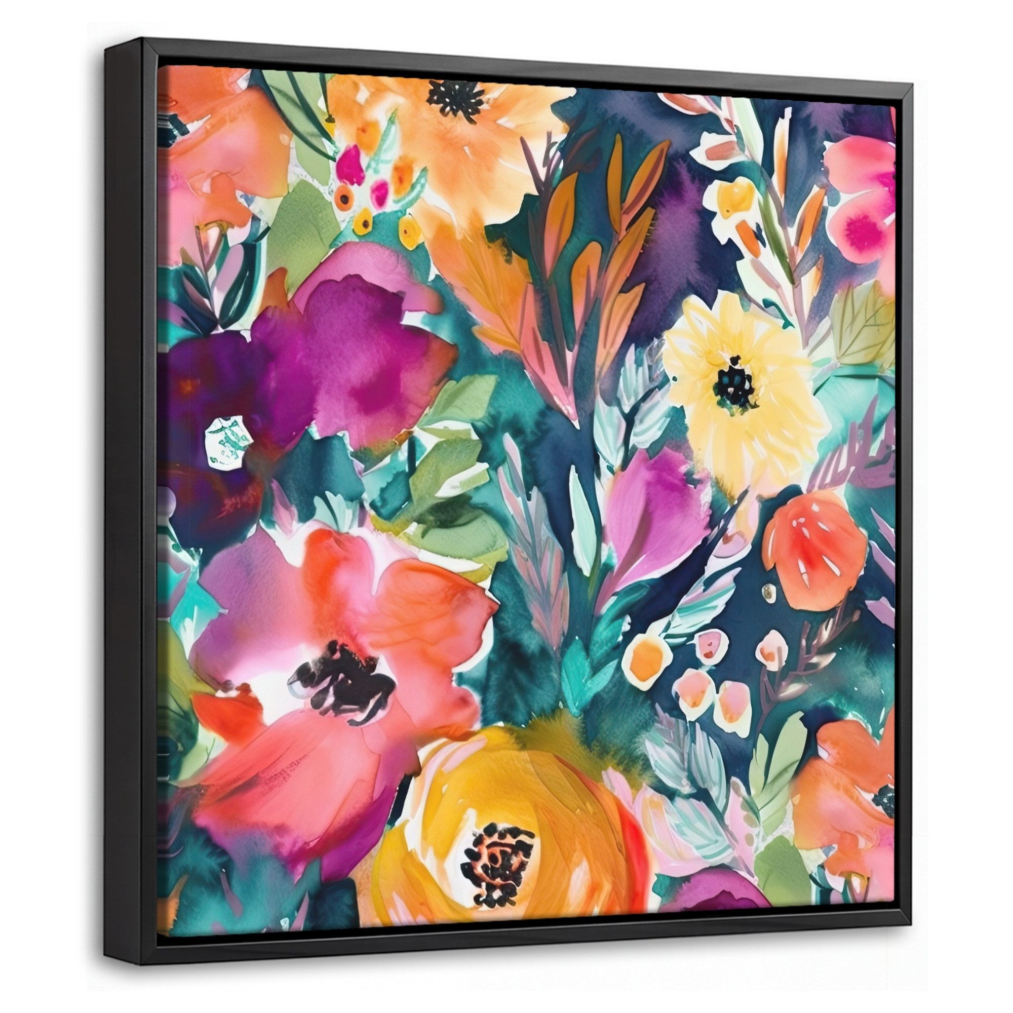 OneMillionCanvasses® Leinwandbild mit Rahmen - Blumen - Ölfarbe - Kunst - Natur, Fotodruck (1 St), Leinwand Bilder Klein, Wand Dekoration Aesthetic 20x20cm