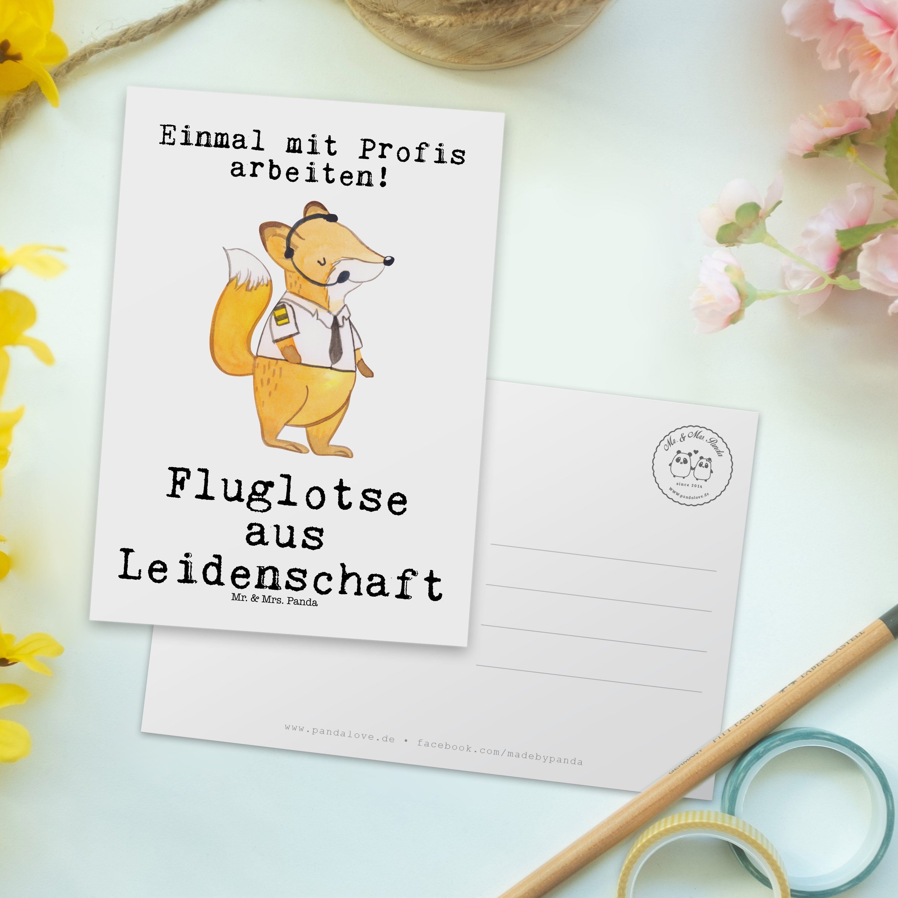 Postkarte Mrs. - Geschenk, Luftfa & Mr. Firma, Weiß Fluglotse Leidenschaft aus Abschied, - Panda