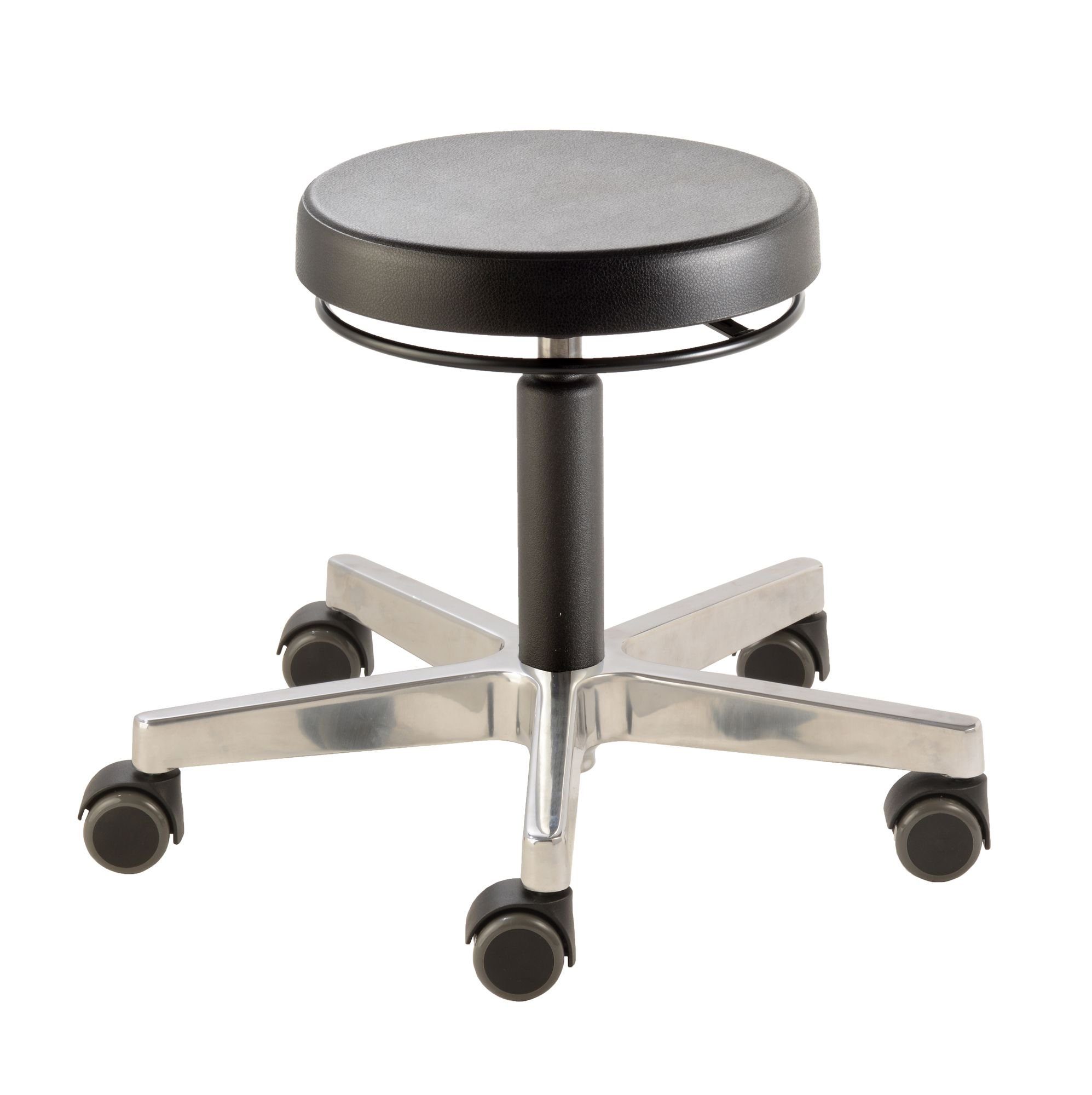 Arbeitshocker Laborhocker 3542, Sitzhöhe ca. 46 - 66cm, Rundsitz PU-Schaum, Rollen