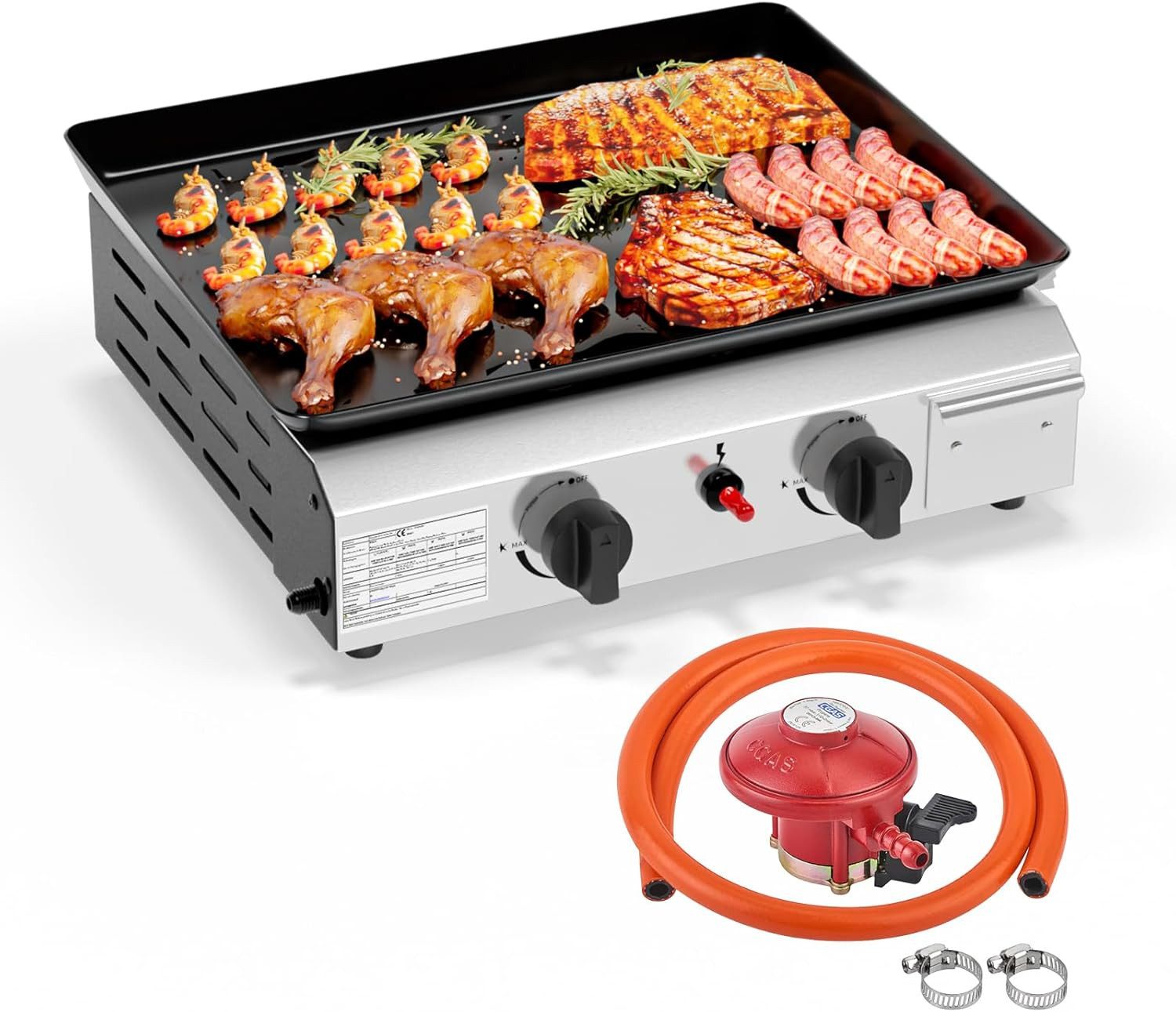 LALAHO Gasgrill Tischgasgrill mit 2 Brennern, Gas grill Camping 5.86 kW, Emaillierter Antihaft-Grillplatte & Ein-Klick-Zündung für Camping