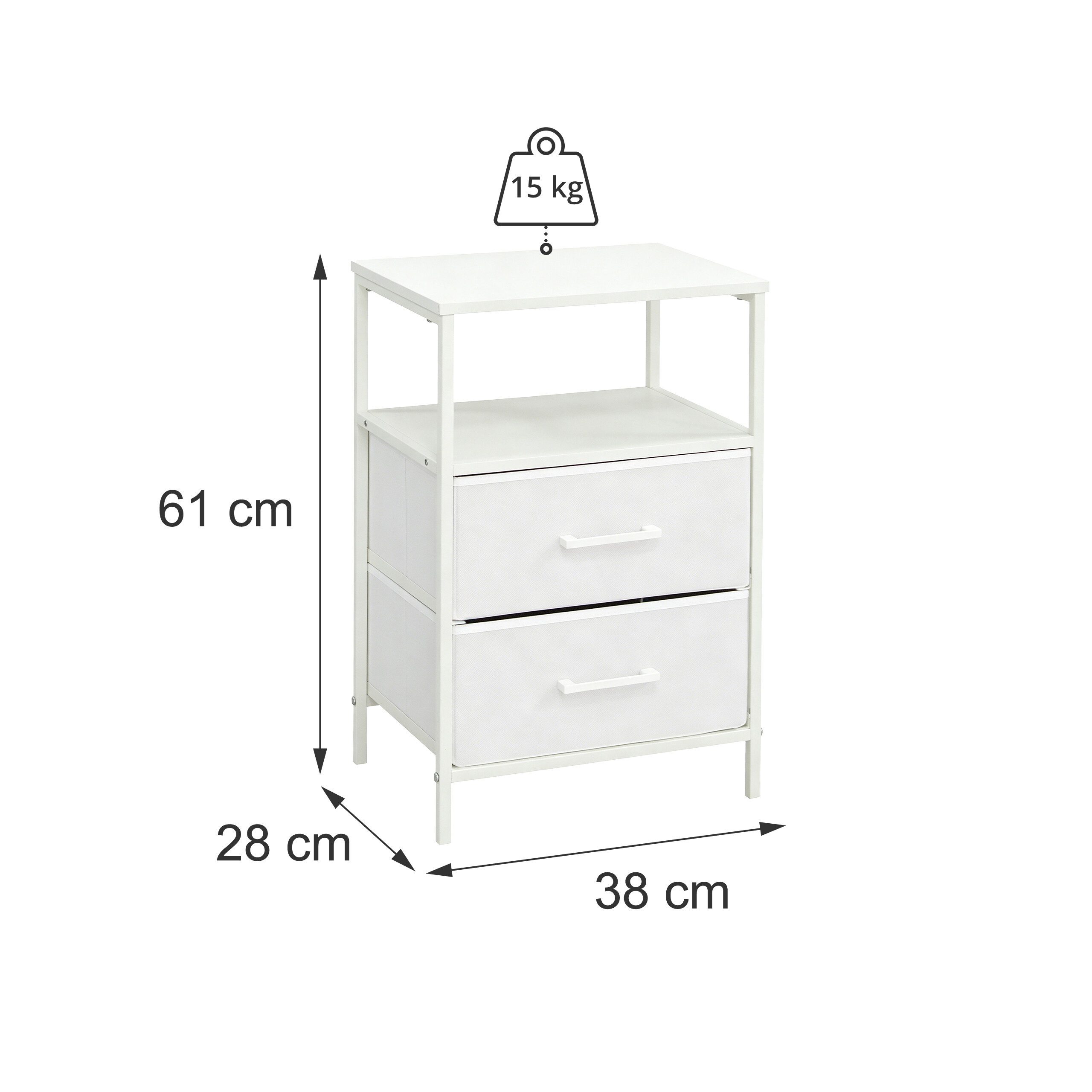 relaxdays Nachttisch mit 2 Schubladen & Ablagen (1-St), weiß, 1er-Pack – Bild 4 von 5