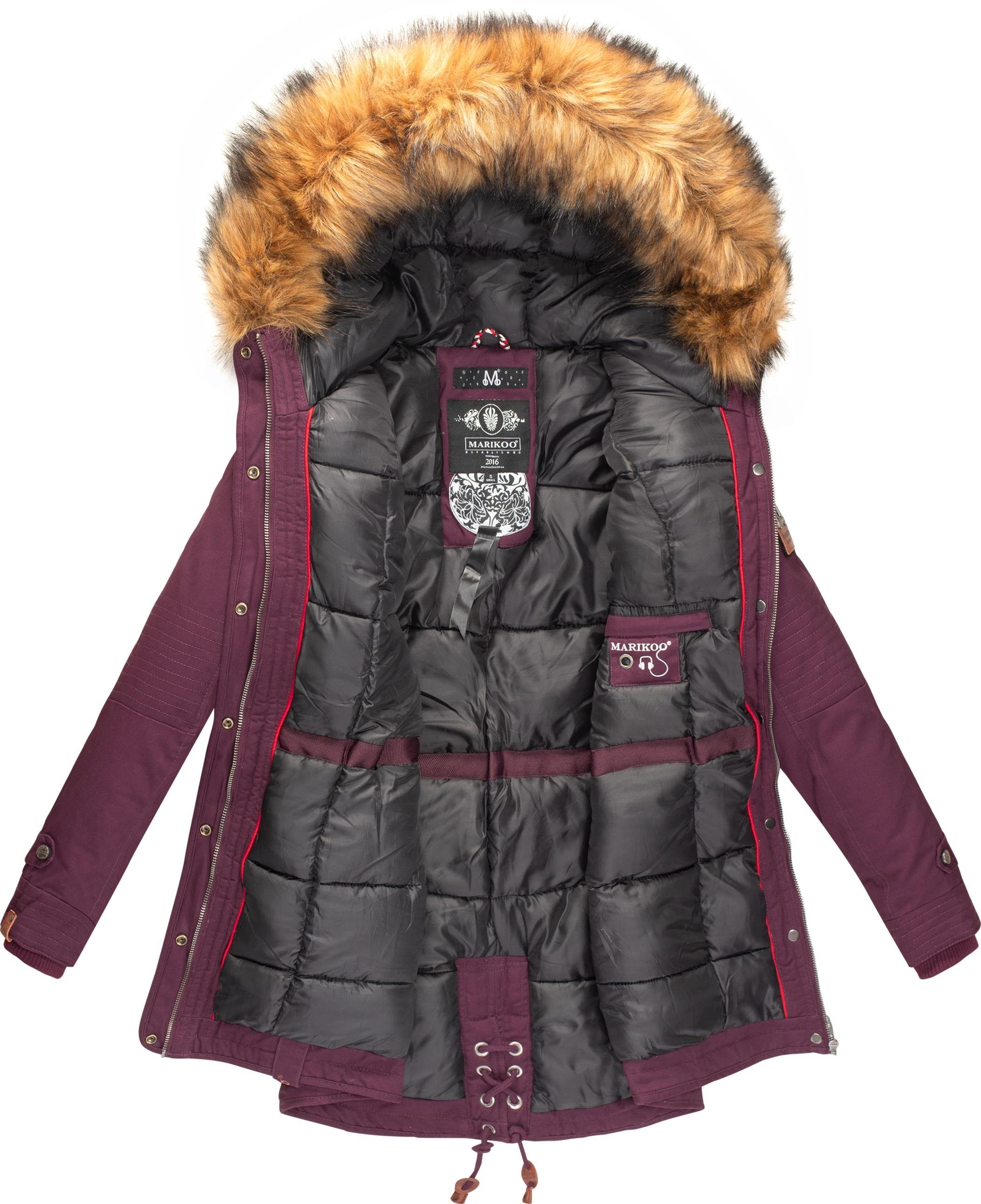 Kunstfell Wintermantel weinrot abnehmbarem stylischer mit Viva Prc Winterparka La Marikoo