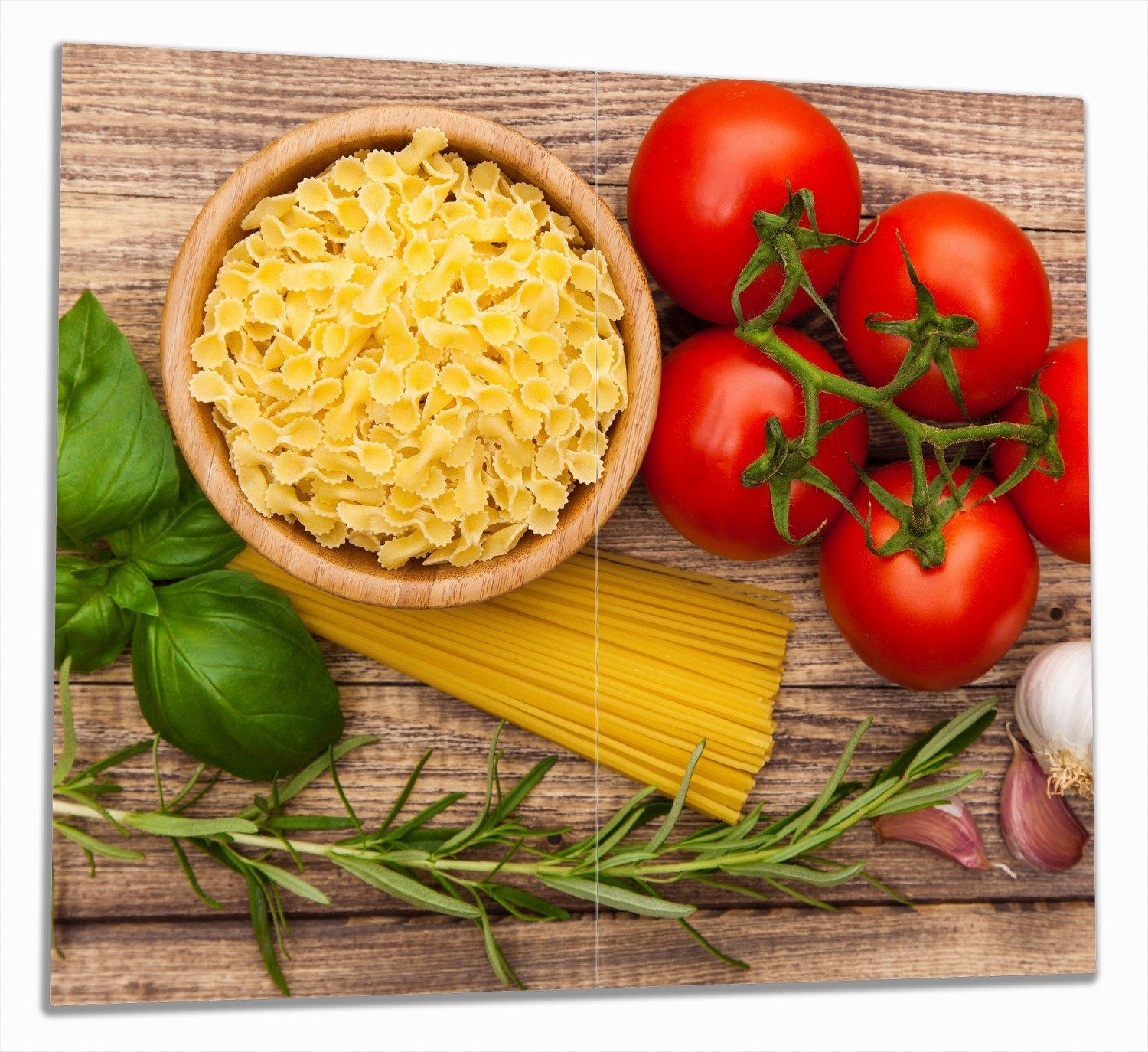 Wallario Herd-Abdeckplatte Spaghetti mit Tomaten, Knoblauch und Basilikum, ESG-Sicherheitsglas, (Glasplatte, 2 tlg., inkl. 5mm Noppen), verschiedene Größen