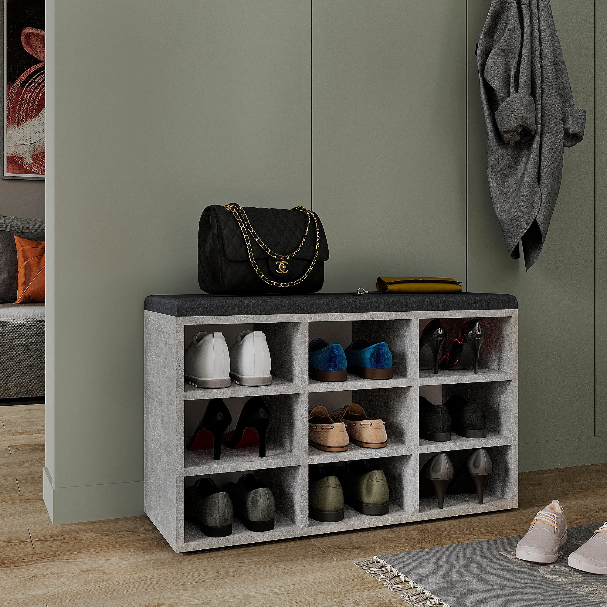 KOMTO Schuhbank Schuhregal mit Sitzfläche Sitzbank mit Stauraum, Sofia 80 x 50 x 30 cm
