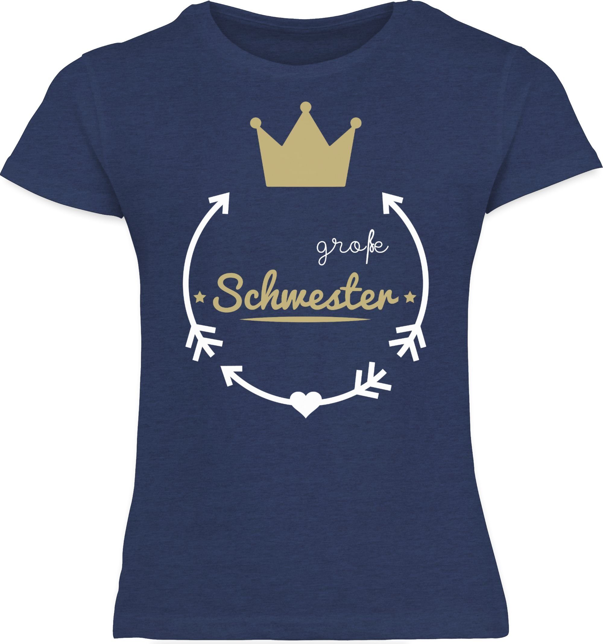 Dunkelblau Krone Schwester Meliert Geschwister Geschenk Shirtracer 2 Große Schwester T-Shirt Weiss - -