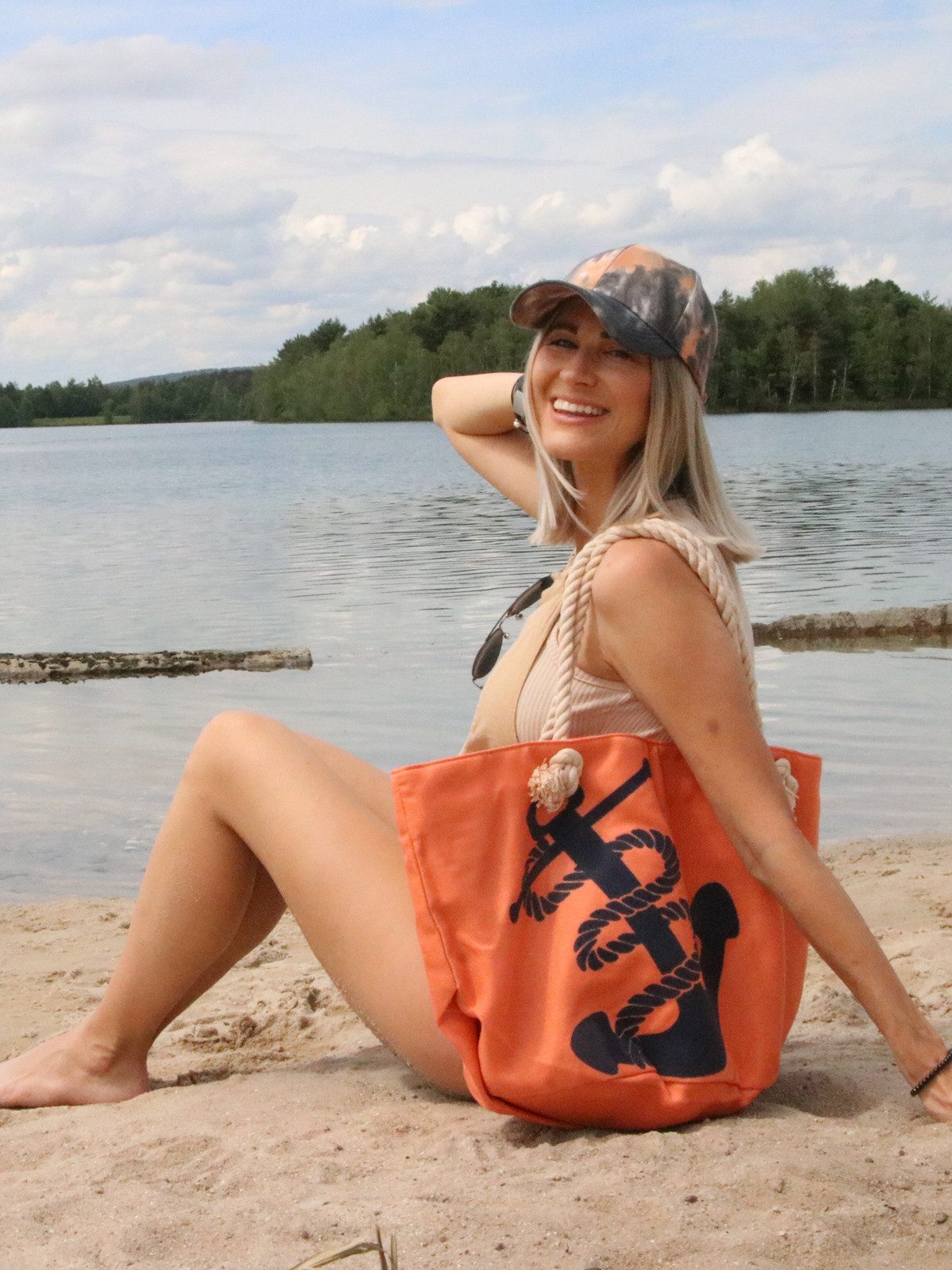 styleBREAKER Strandtasche Flechtoptik Strandtasche mit Anker günstig online kaufen