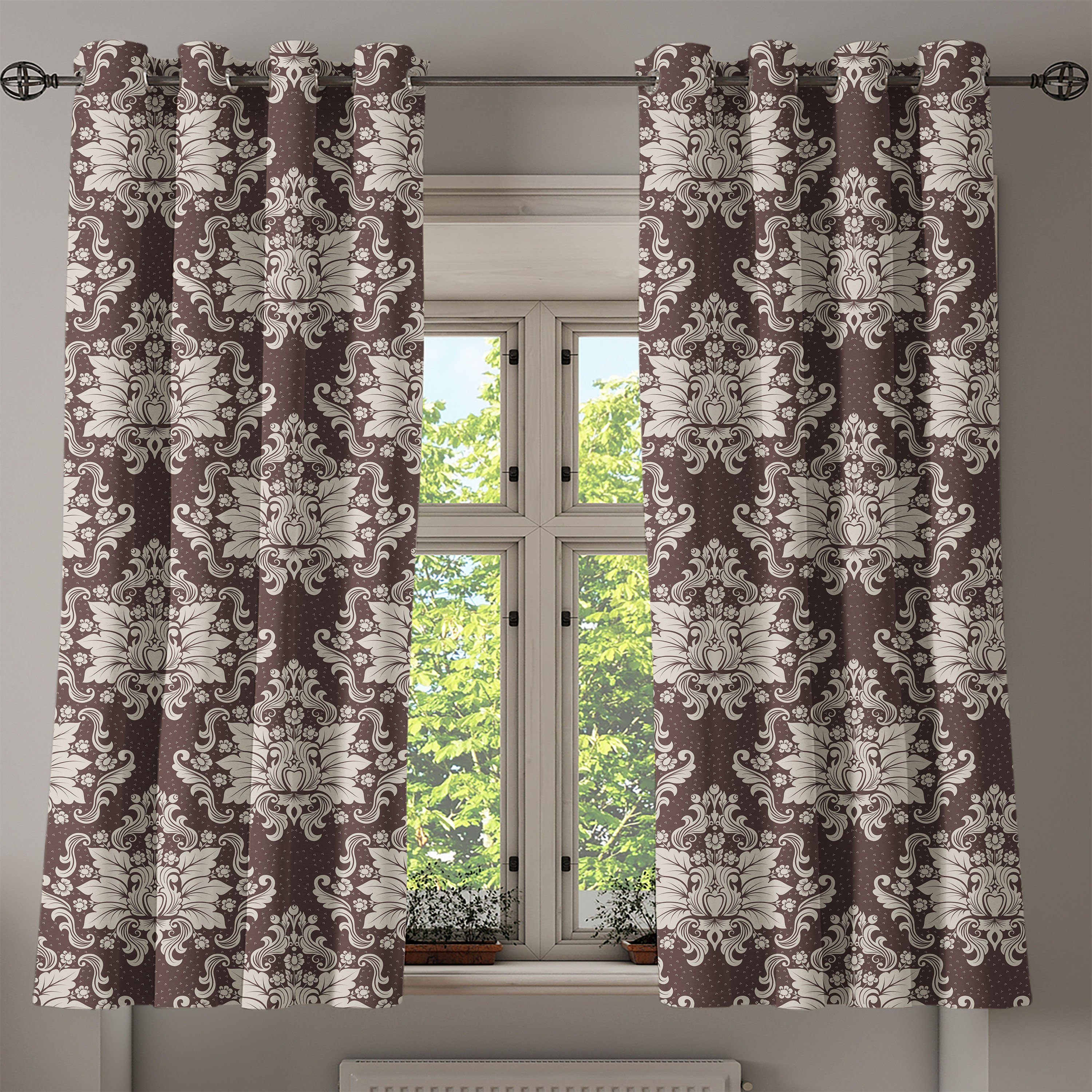 Gardine Dekorative 2-Panel-Fenstervorhänge für Damast Blooming Wohnzimmer, Schlafzimmer Laub Victorian Abakuhaus