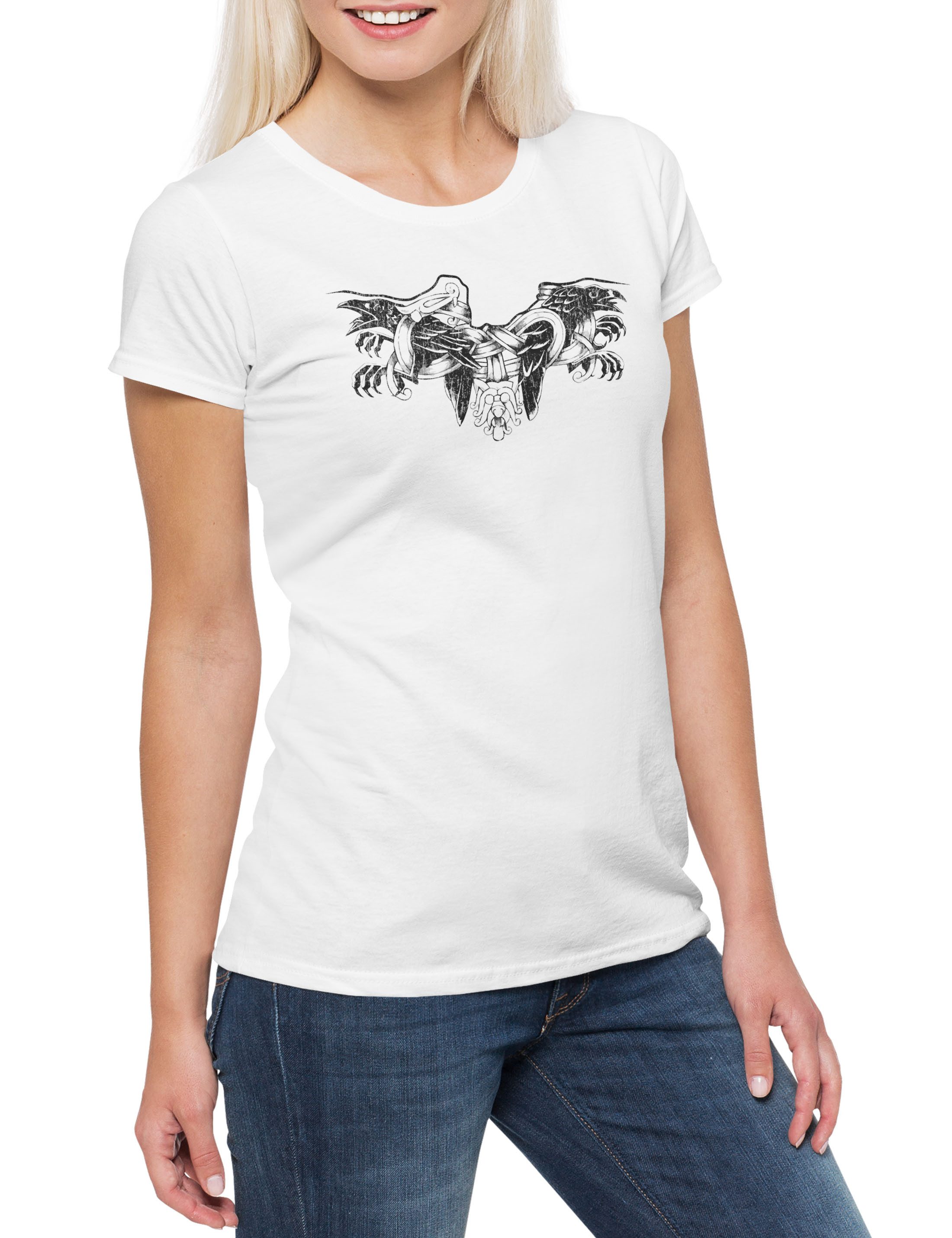 Urban Backwoods Print-Shirt Odhin Ravens II Damen T-Shirt Hugin Vikings Munin Raben Wikinger (1-tlg) Ravens Walhalla Odhin Thor
