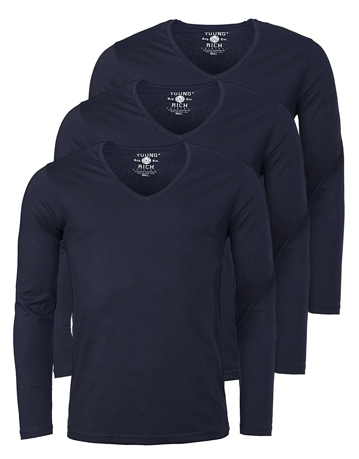 Young & Rich T-Shirt Herren Uni Basic extra tiefer Ausschnitt Unterziehshirt 2239 3er Pack (3er-Pack, 3-tlg., 3er-Pack) V-Ausschnitt unifarben langarm slim fit