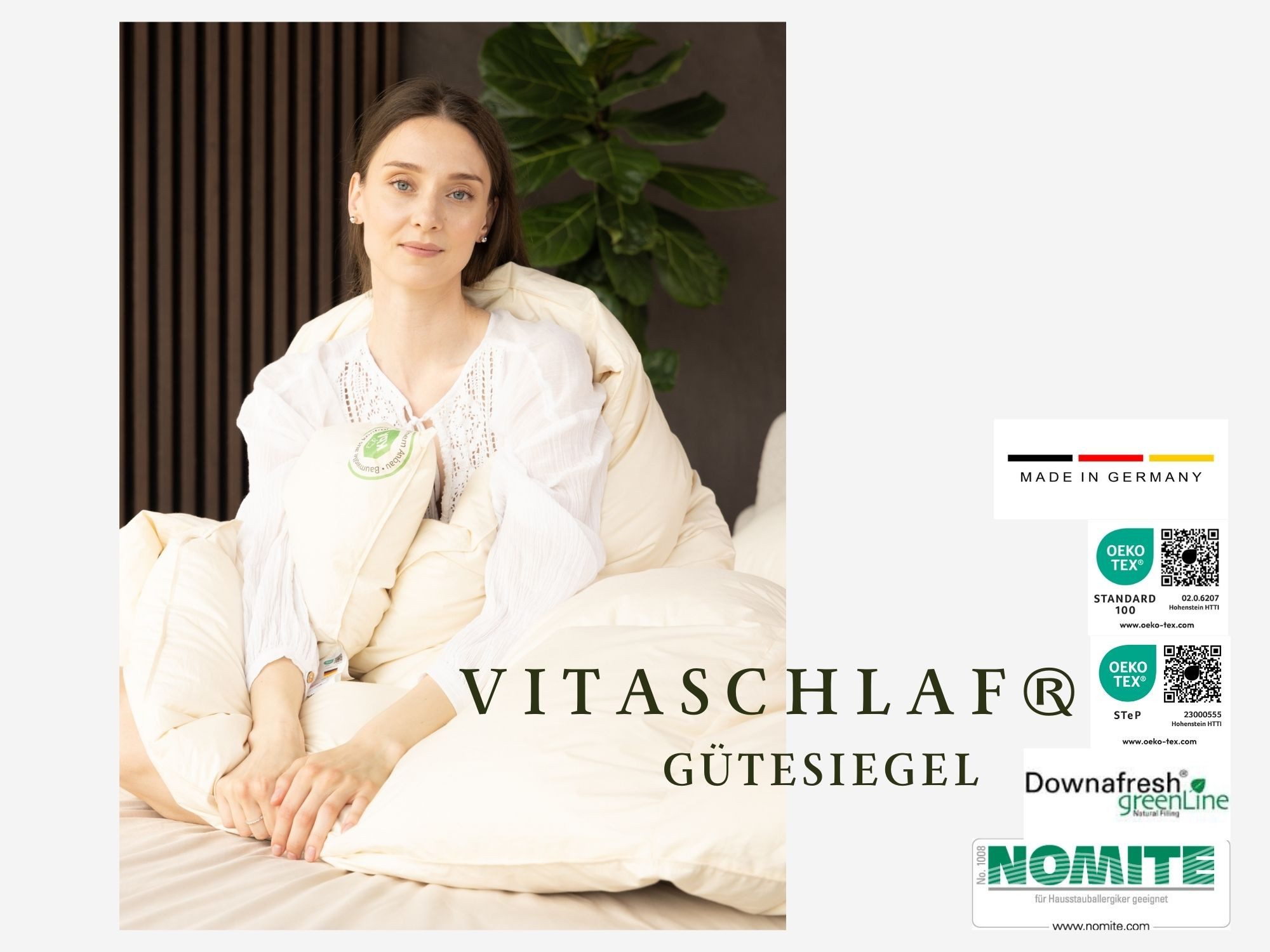Vitaschlaf Daunenbettdecke Vitaschlaf® Bio-Luxe-KBA Bettdecken für Sommer und Winter, Ganzjahr, Füllung: 90% Daunen, 10% Federn, Bezug: 100% BIO-Baumwolle, Bettdecke 135x200 cm, 155x220 cm und weitere Größen, Made in Germany