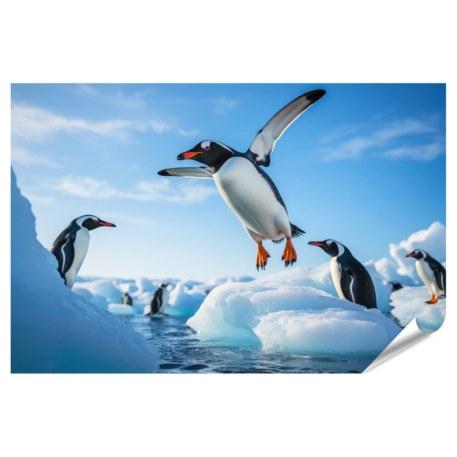 islandburner Poster Pinguine Springen Ueber Eisplatten In Der Antarktis Fotodruck