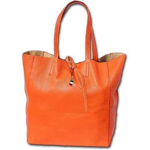 FLORENCE Shopper Florence Echtleder Schultertasche orange (Schultertasche, Schultertasche), Damen Tasche Echtleder orange, Made-In Italy