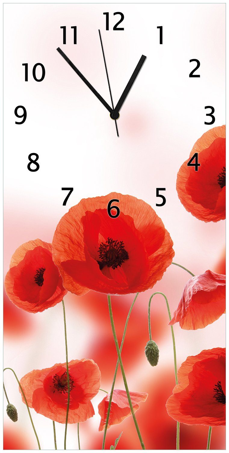 Wallario Wanduhr Leuchtende Mohnblumen - Rote Mohnblumenblüten (Uhr aus Acryl)