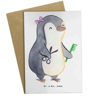 Mr. & Mrs. Panda Grußkarte Hairstylistin Herz - Weiß - Geschenk, Ausbildung, Hochzeitskarte, Kol, Hochglänzende Veredelung