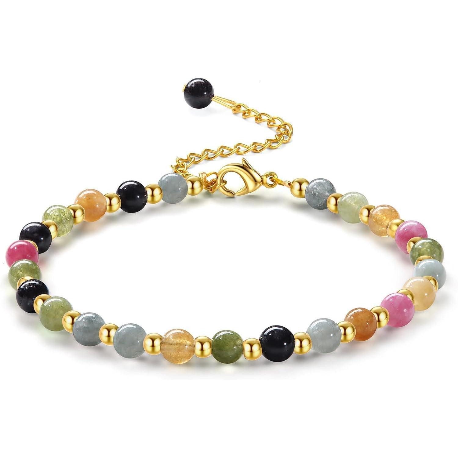 Perlenarmband Perlenarmband Damen Naturstein 5mm Edelstahl Geschenkbox Farbe Pink