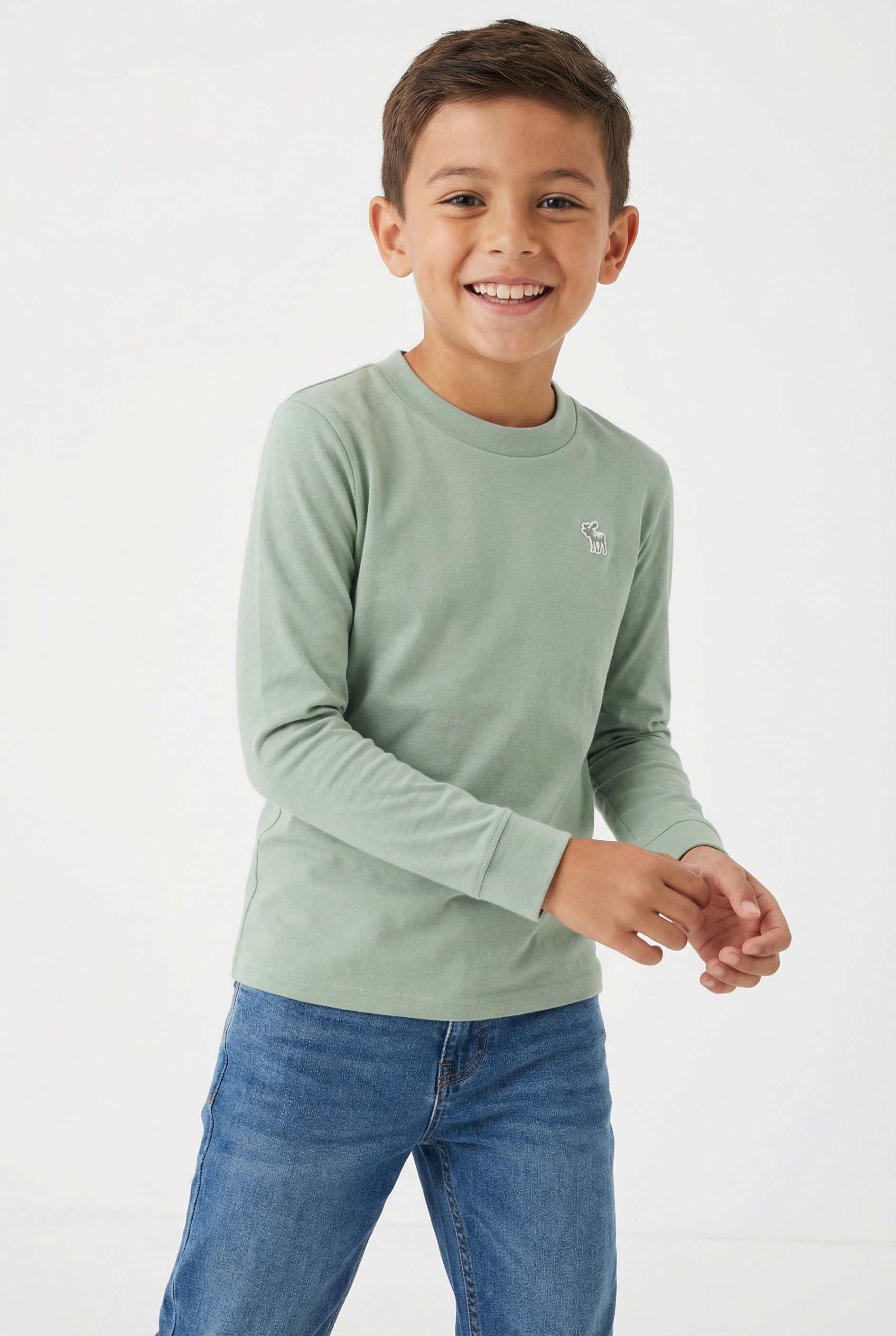 Abercrombie Kids Langarmshirt (Packung, 3-tlg) Gesticktes Elch- Motiv