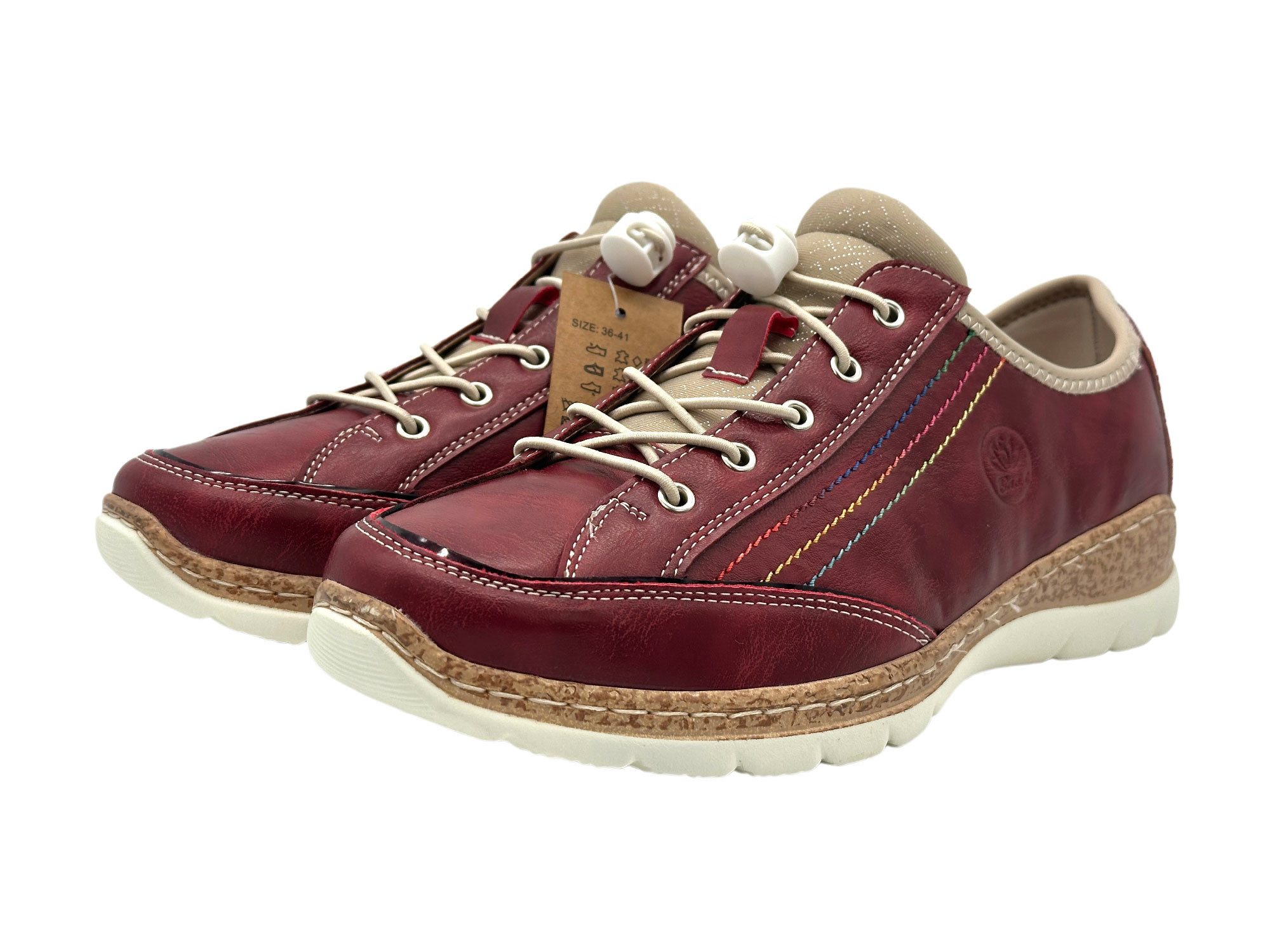 Nowaland Damen Halbschuh mit Schnellverschluss und farbigen Kontrastnähten Slipper Elastikschnürung mit Stopper & dekorative Mehrfarb-Nähte