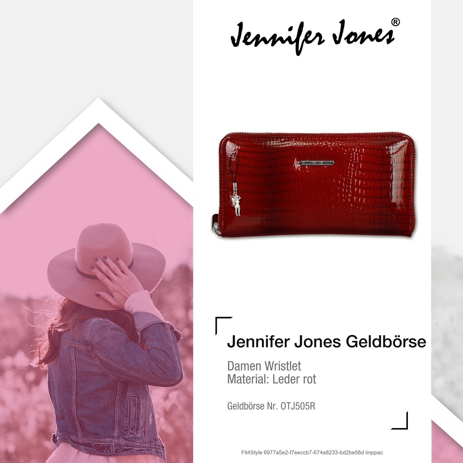 Jennifer Jones Clutch Jennifer Jones women's clutch RFID protection (wristlet), wristlet, clutch, wallet leather, red approx. 19cm x approx. 10cm