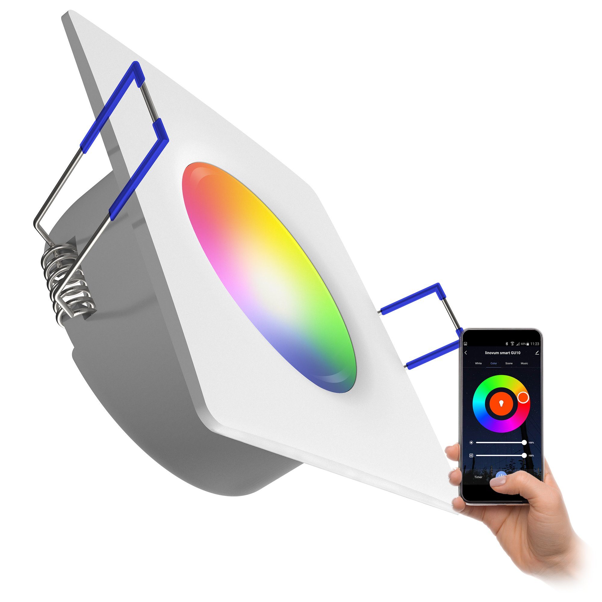 linovum LED Einbaustrahler & quadratisch flach IP44 fest Alexa WEEVO Google, LED LED-Leuchtmittel mit RGBW verbaut, Einbauleuchte verbaut fest LED-Leuchtmittel