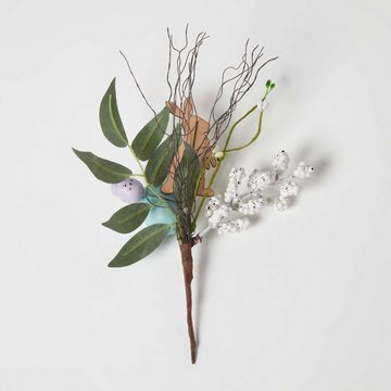 Kunstpflanze Dekozweig mit Ostereiern & Deko-Hase – pastellfarbene Osterdeko, blau, Homescapes, Höhe 24 cm