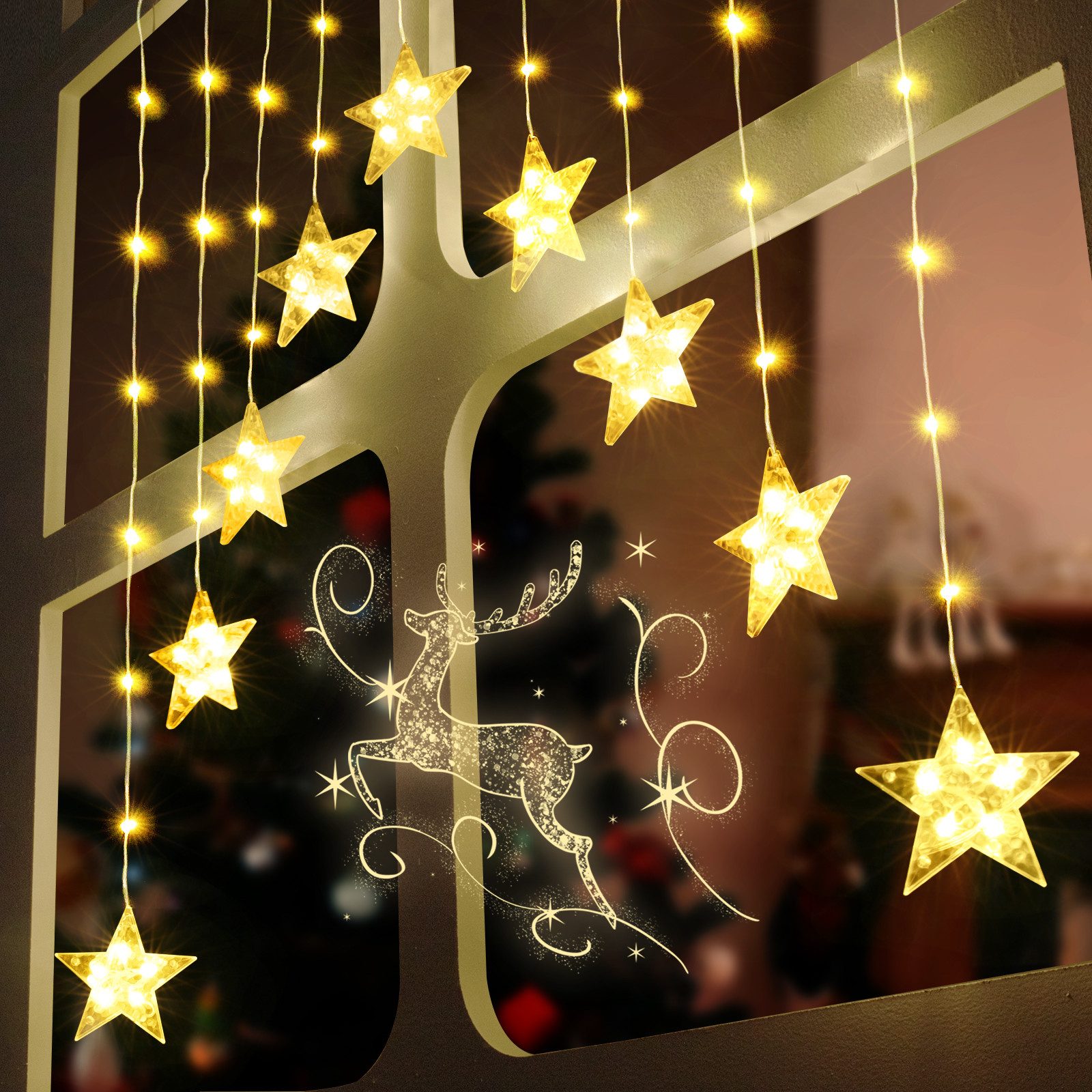 Elegear LED-Lichterkette 9 Sterne Lichterkette Weihnachtsdeko, günstig online kaufen