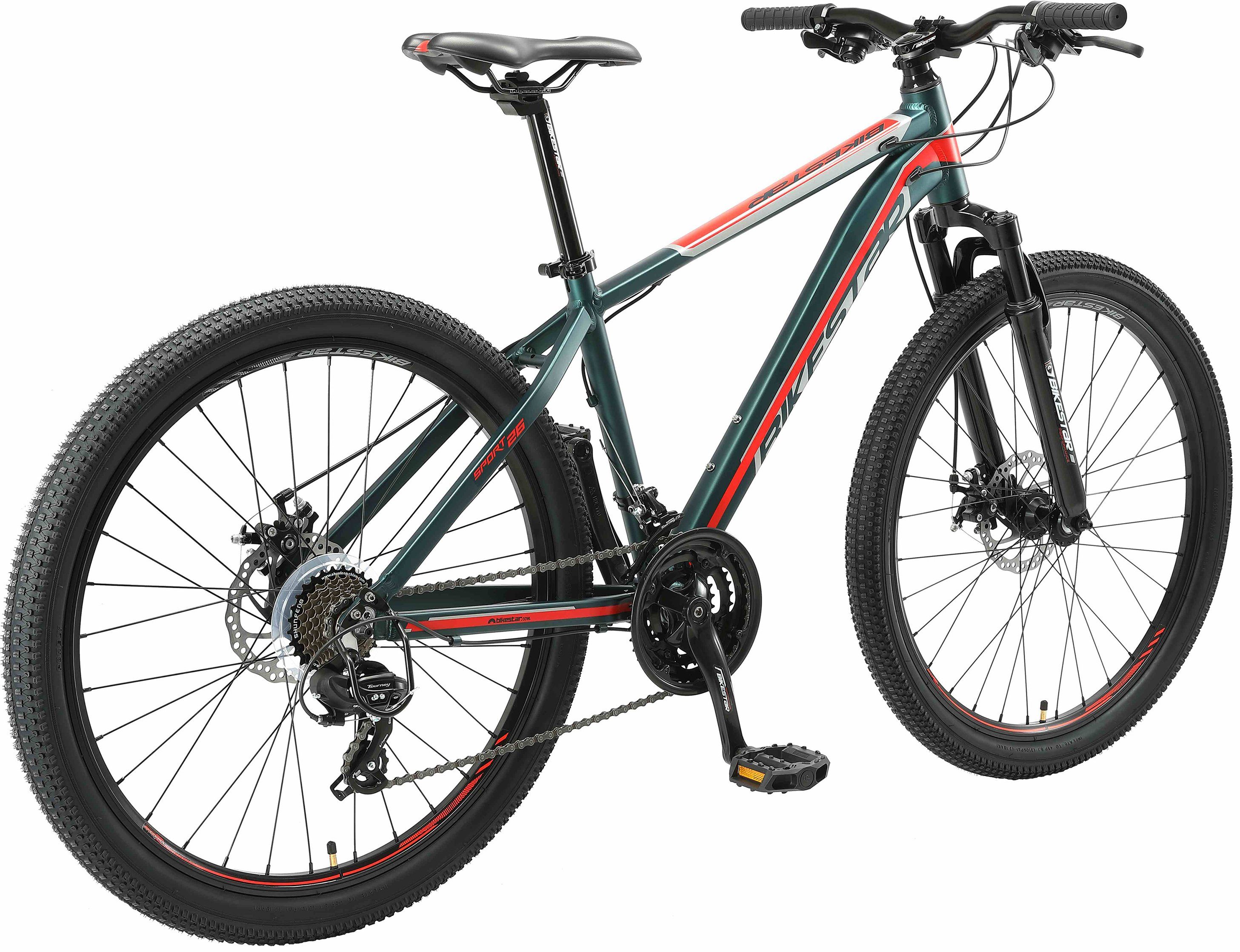 Bikestar Mountainbike, 21 Gang Shimano RD-TY300 Schaltwerk, Kettenschaltung, für Damen und Herren, Kettenschaltung