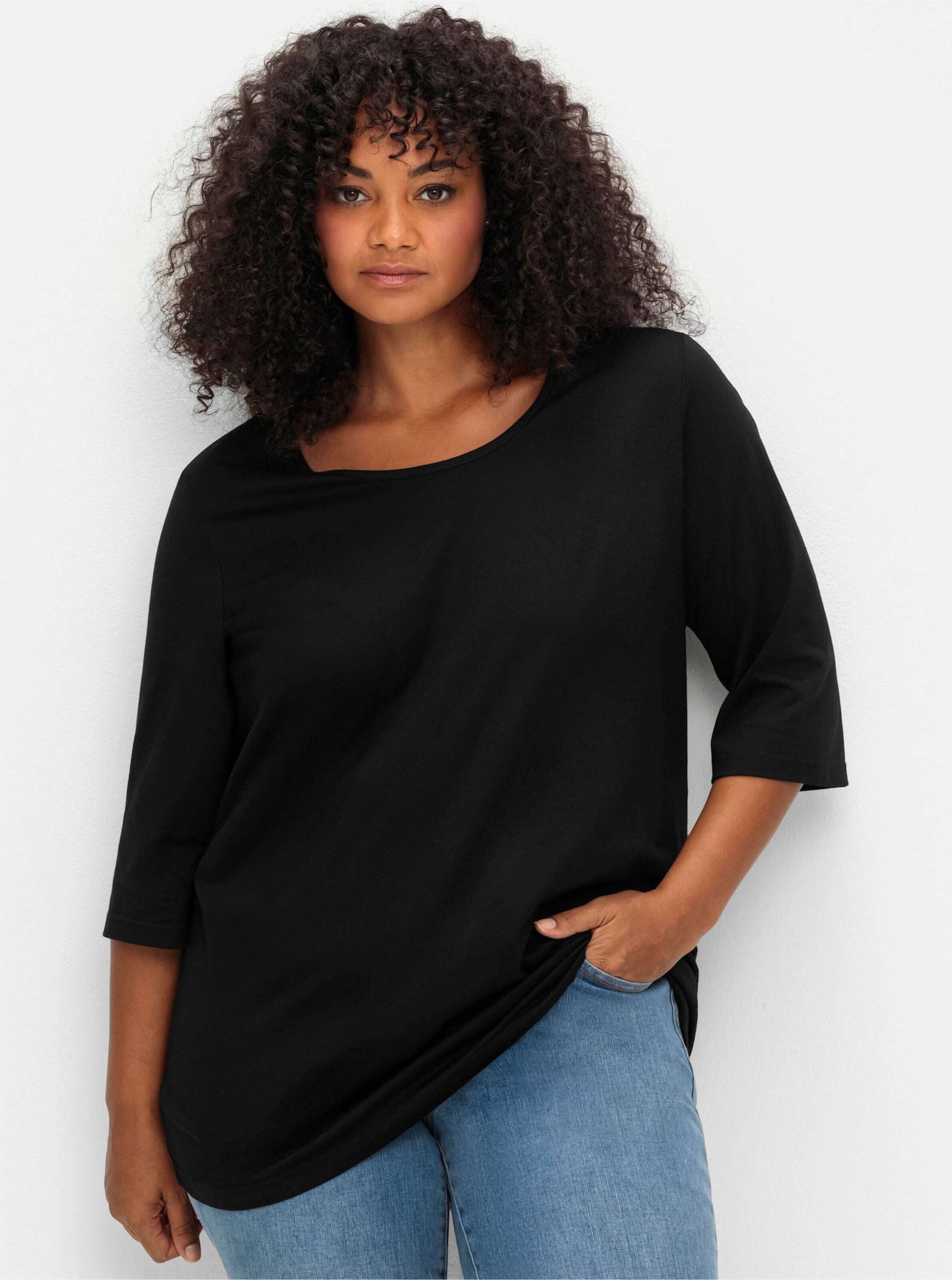 Sheego T-Shirt 3/4-Arm-Shirt 3/4-Arm mit Rundhalsausschnitt, gerade Schnittform