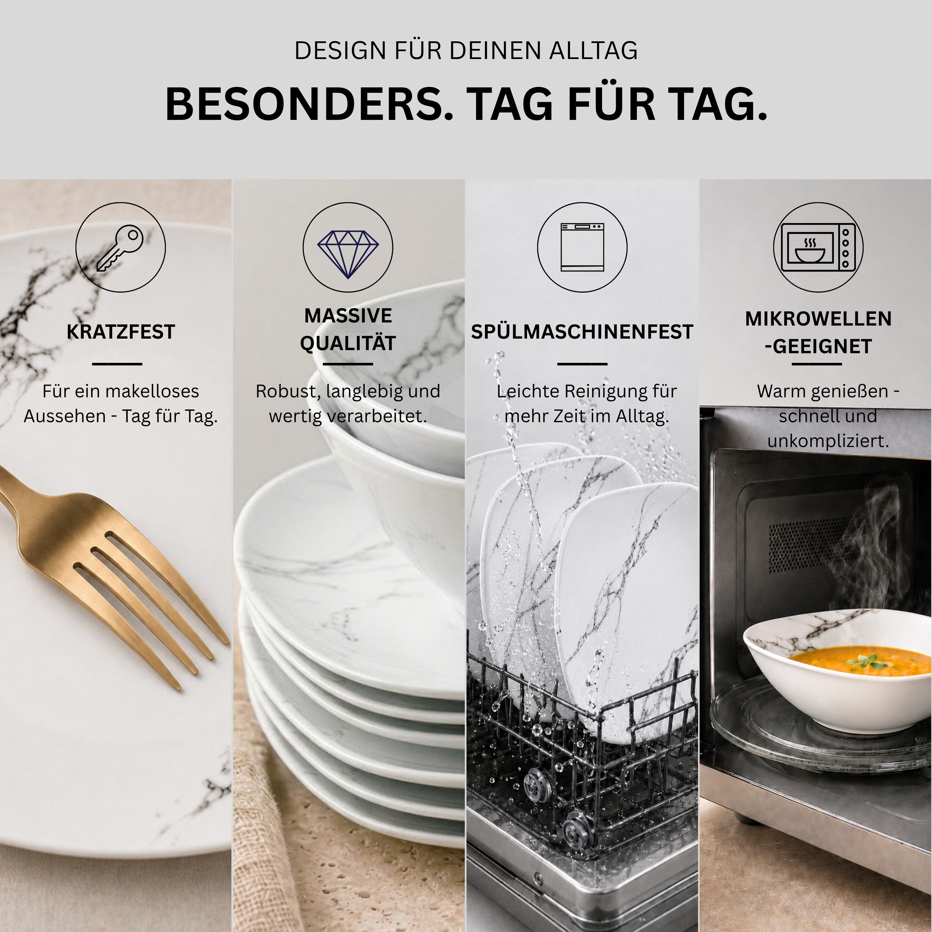 SÄNGER Tafelservice Bilgola Marmor, Weiß (24-tlg), 6 Personen, Porzellan, weiß, VALUE COLLECTION