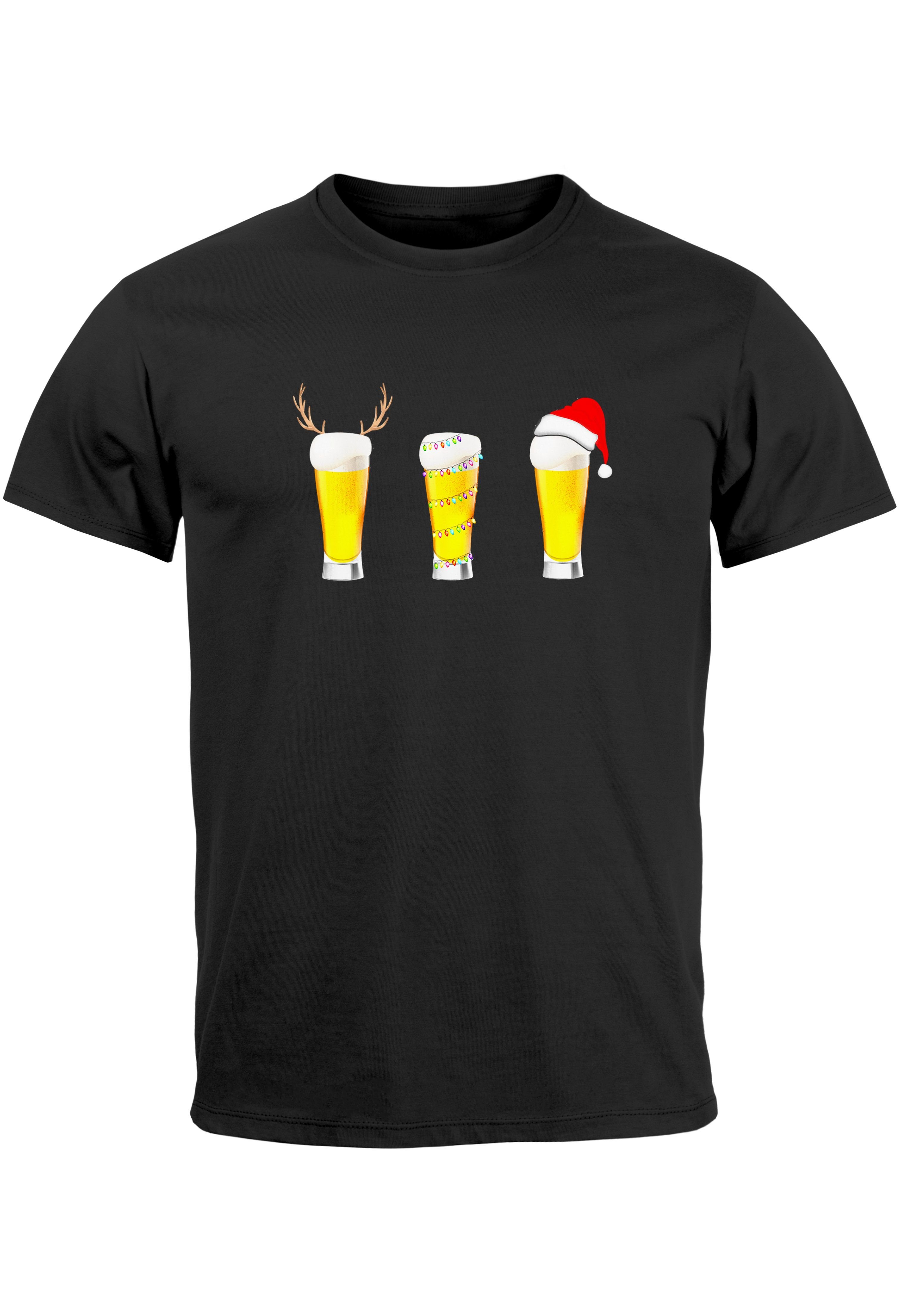 MoonWorks Print-Shirt Herren T-Shirt Weihnachten Bier Lustig Fun-Shirt Alkohol Biergläser Sa mit Print