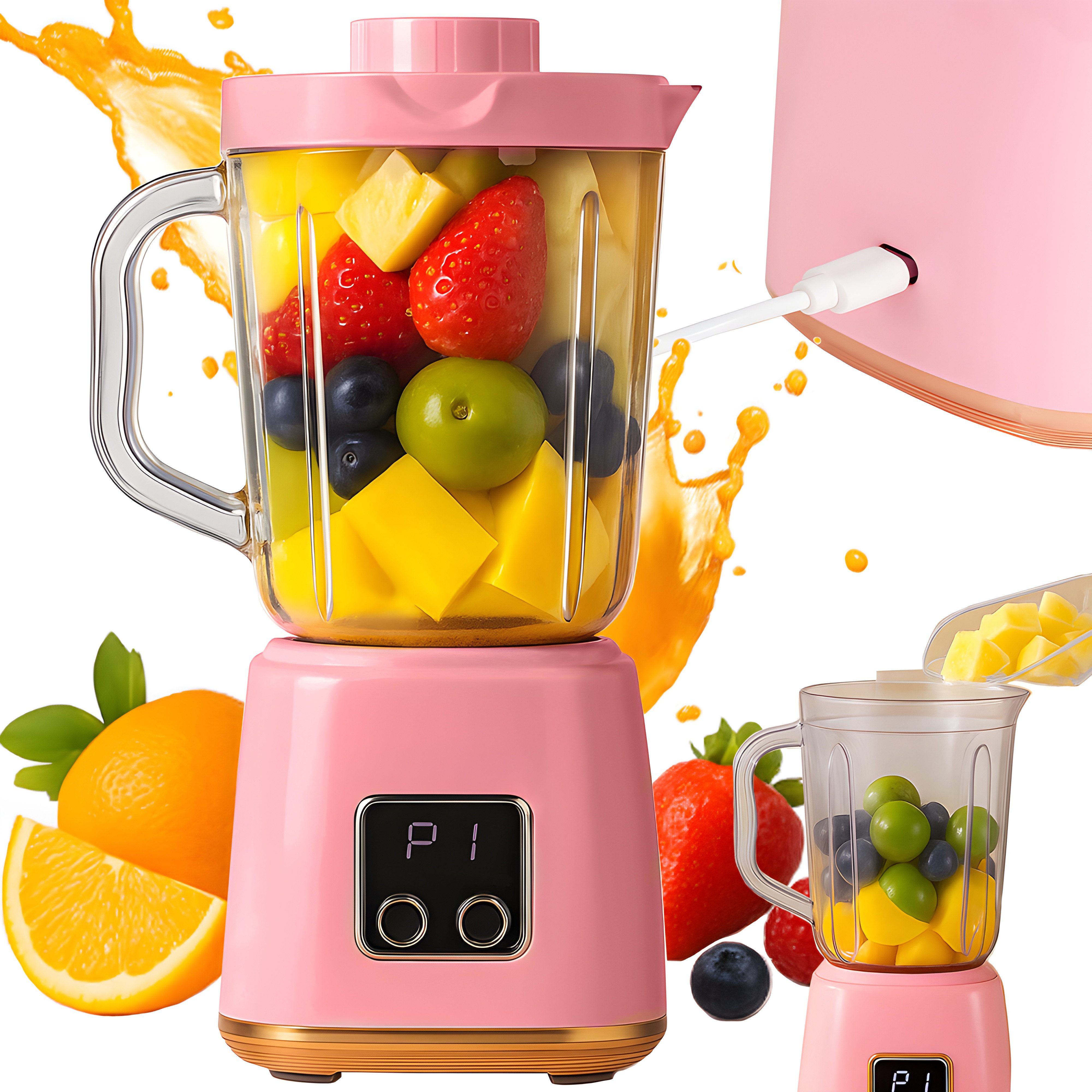 VERK GROUP Standmixer Smoothie Mixer USB, 50 W, Kabellos, USB-C, 10 Edelstahlklingen, 3 Programme, 600 ml