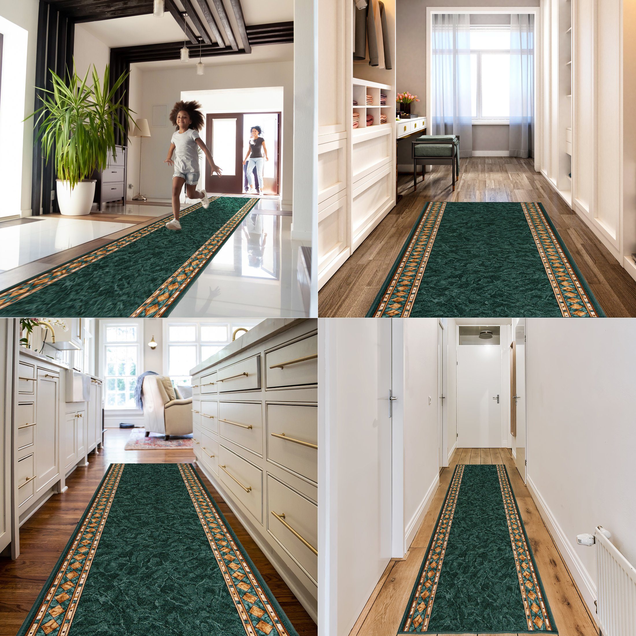 Mazovia Läufer Läufer Teppichläufer - Flurläufer für Vorzimmer Küche - Grün günstig online kaufen