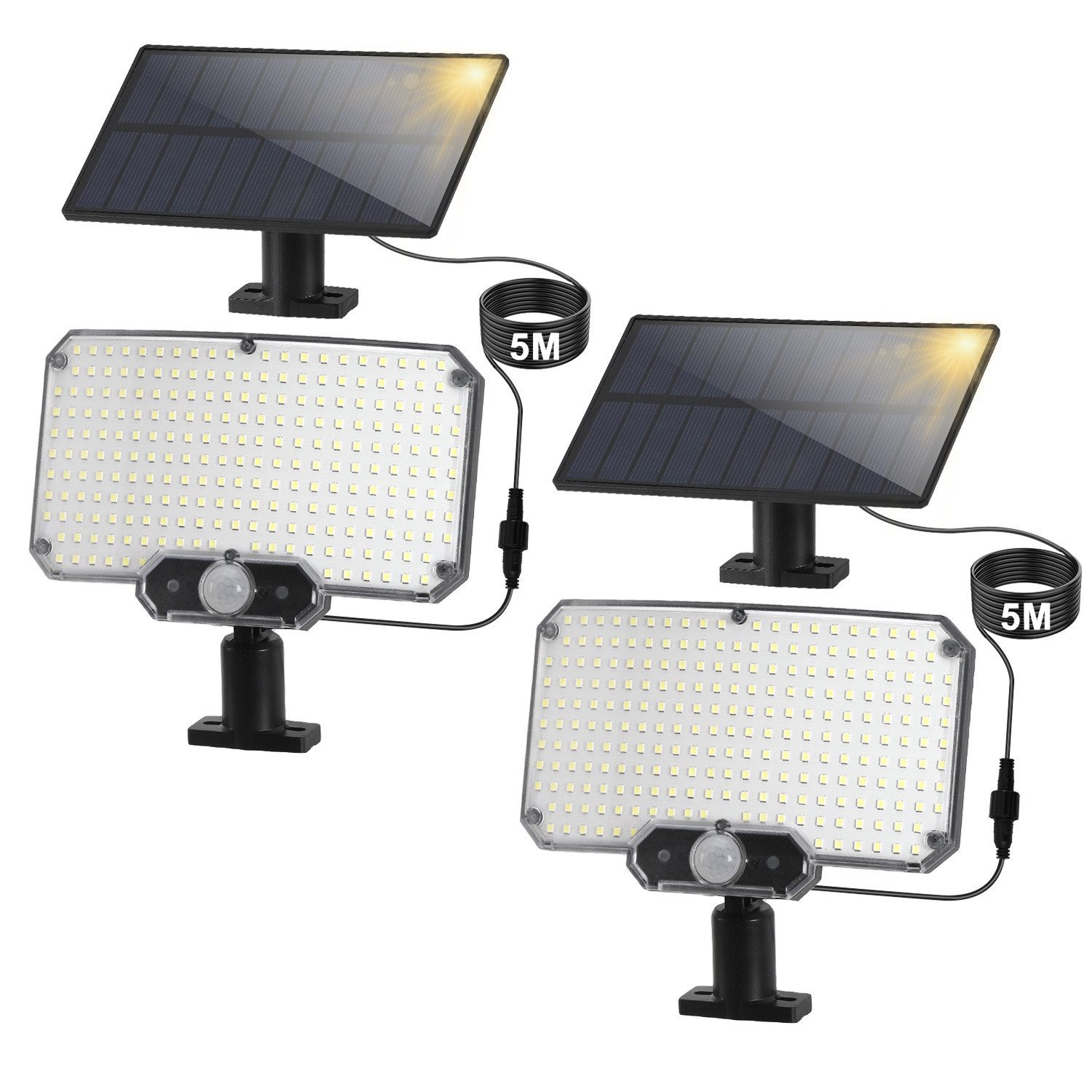 Clanmacy LED Solarleuchte 234 LED Solar Wandleuchte mit Bewegungsmelder Außen Treppen IP65, weißes Licht